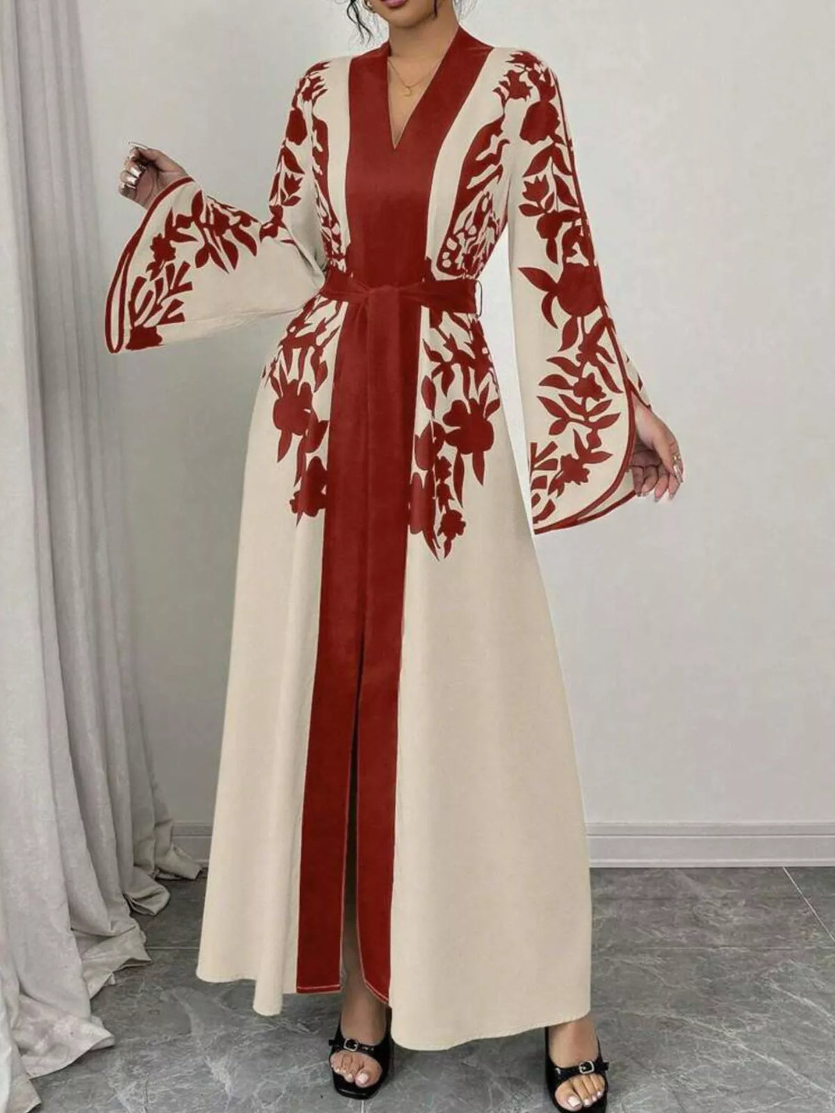 Printed Tie-Waist Maxi Dress with Front Split by Calliope