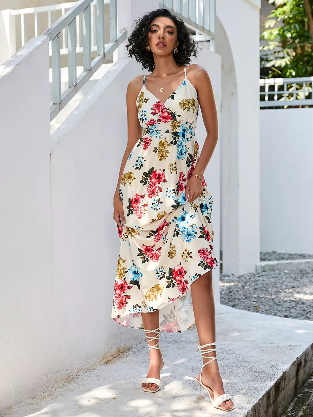 Floral Spaghetti Strap Midi Dress in Scarlet
