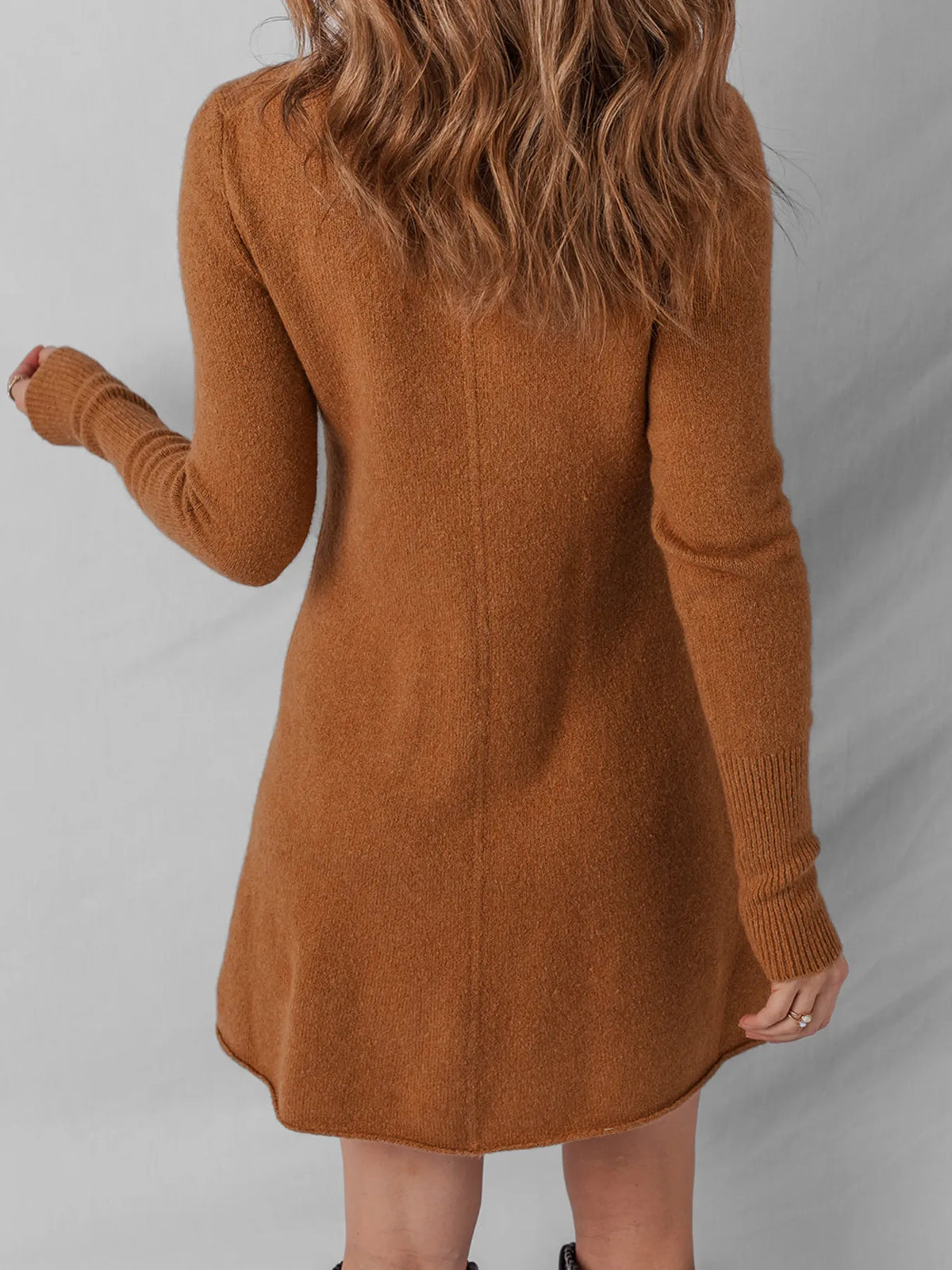 Ribbed Mini Sweater Dress in Caramel