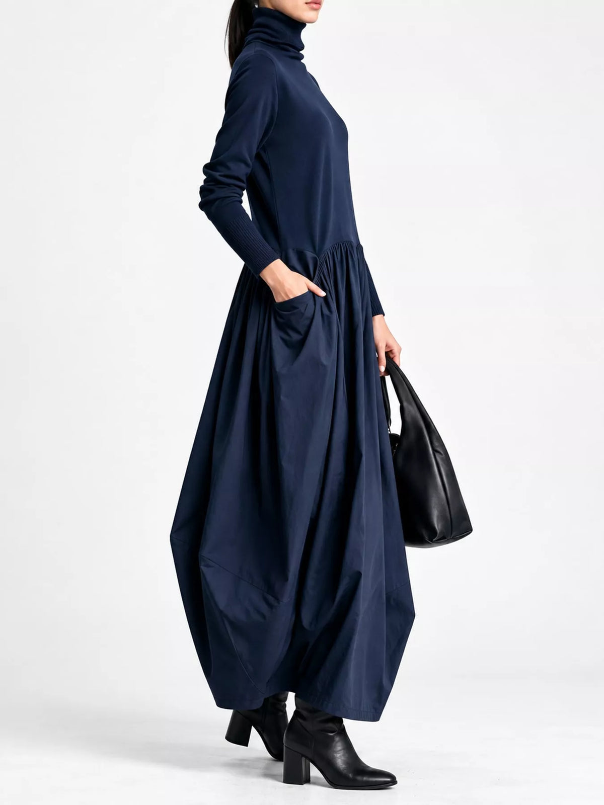 Turtleneck Long-Sleeve Maxi Dress