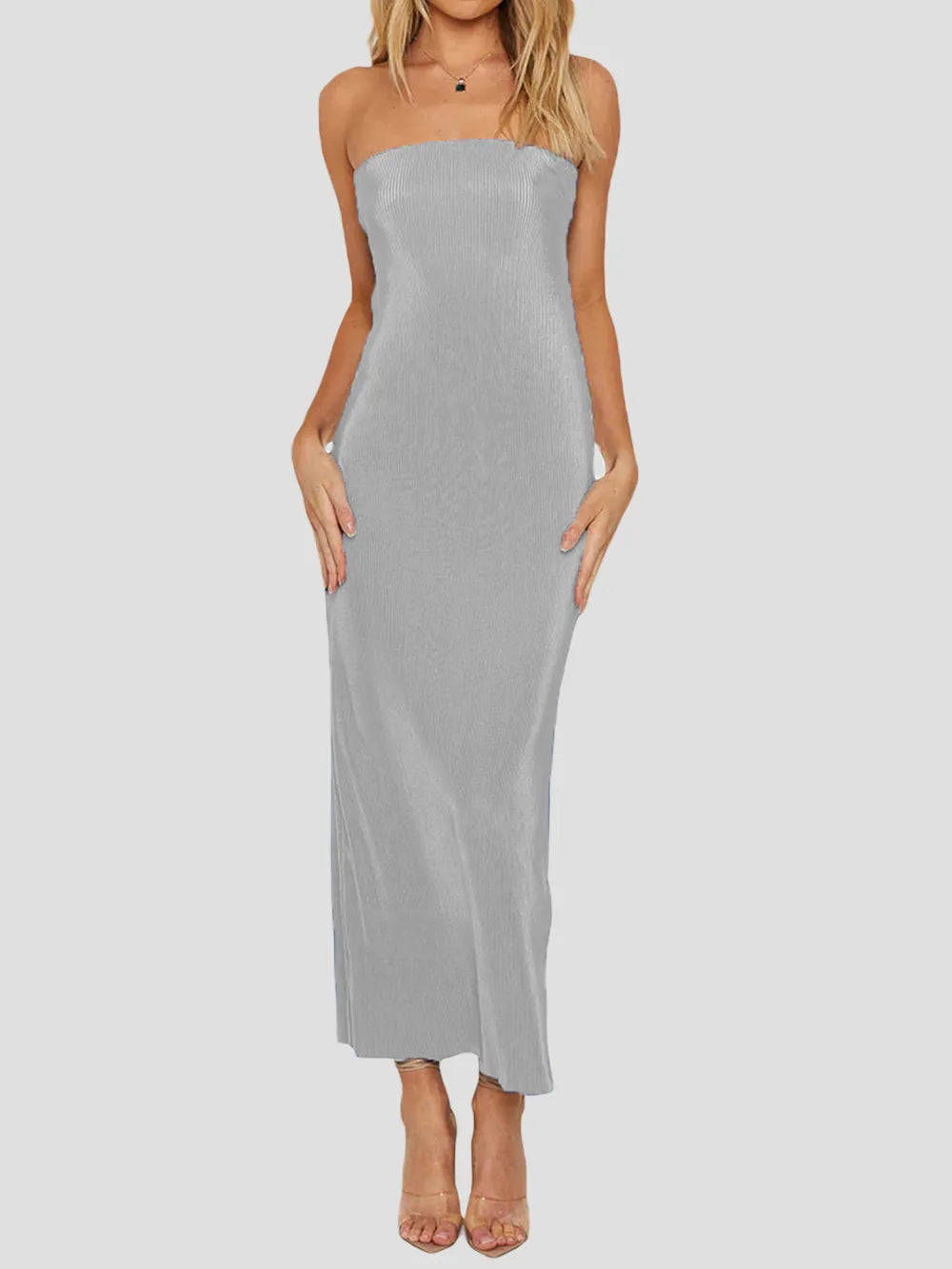 Lace-Up Back Tube Maxi Dress by Mystique Q