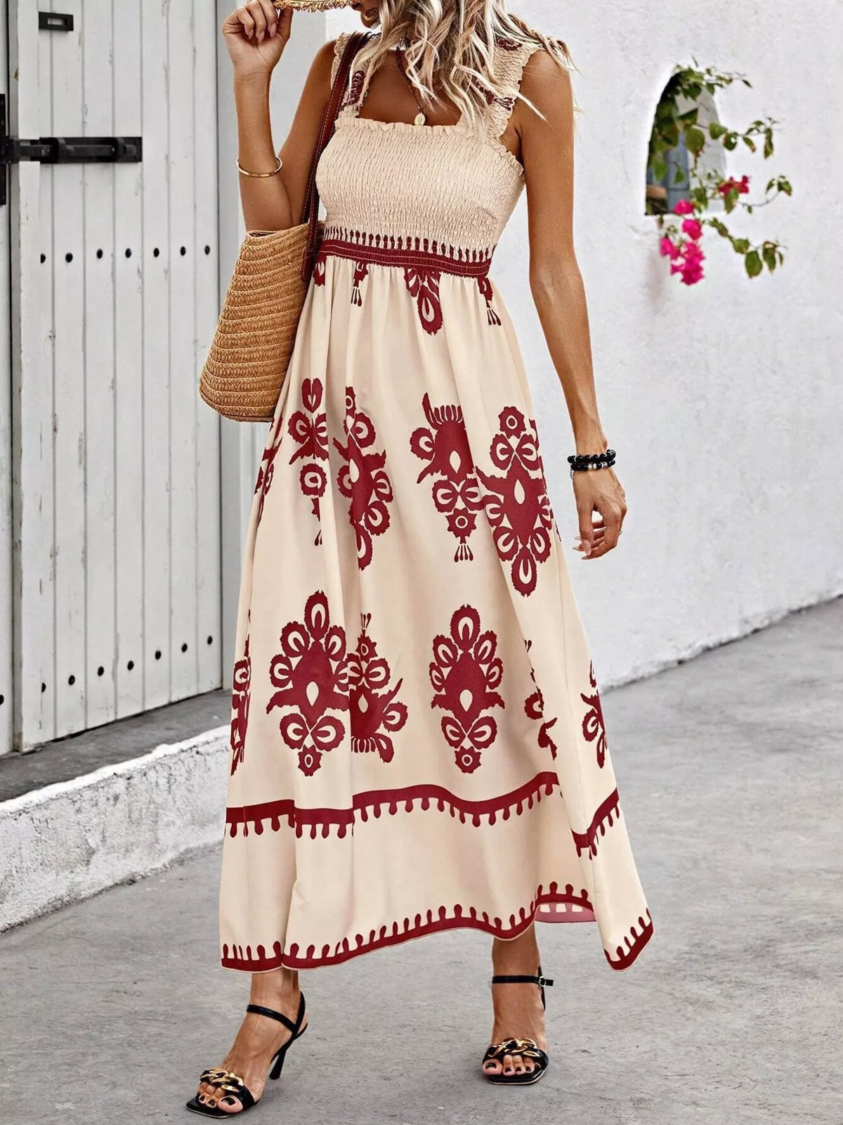 Smocked Square Neck Maxi Dress