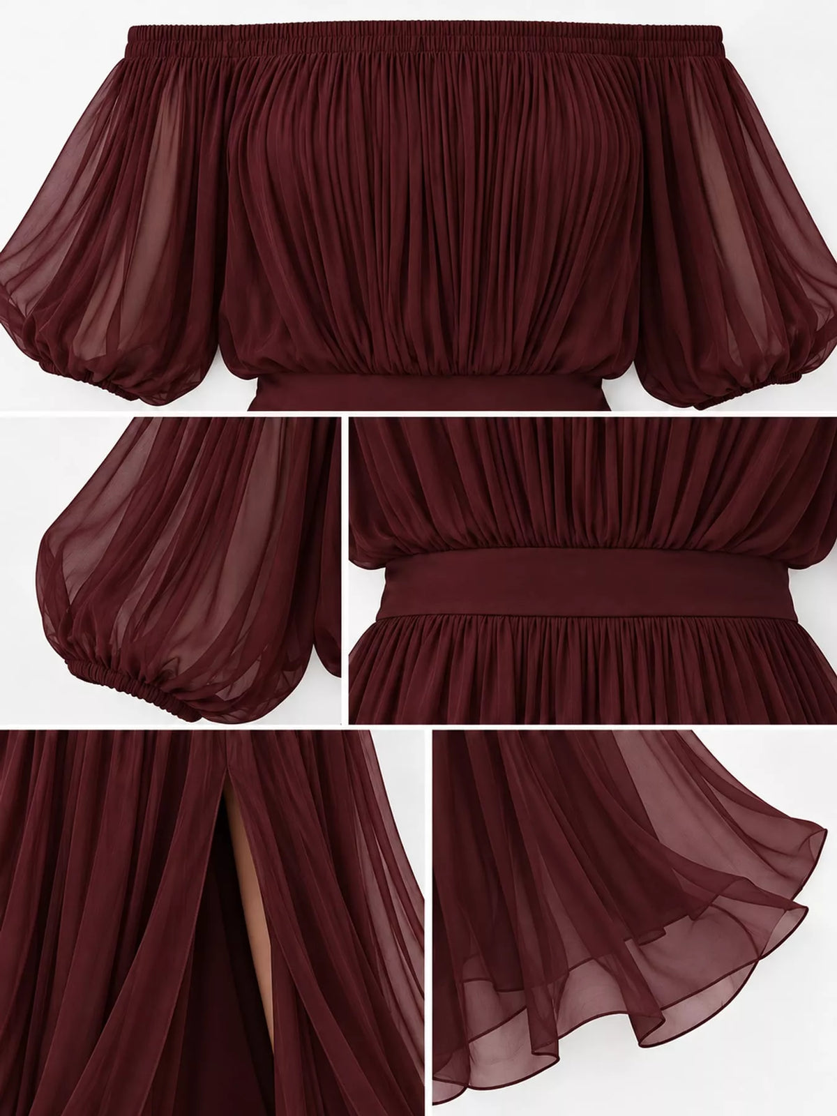 Off-Shoulder Ruched Chiffon Maxi Dress