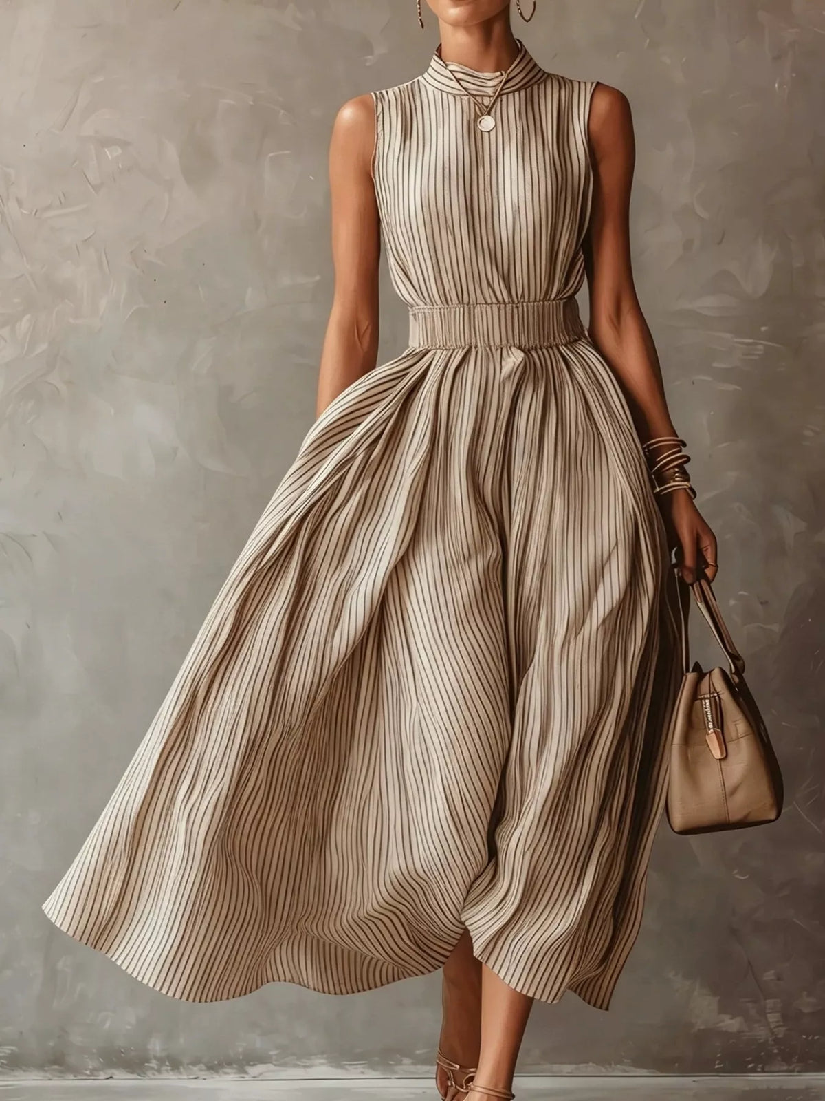 Striped Smocked Mock Neck Maxi Dress
