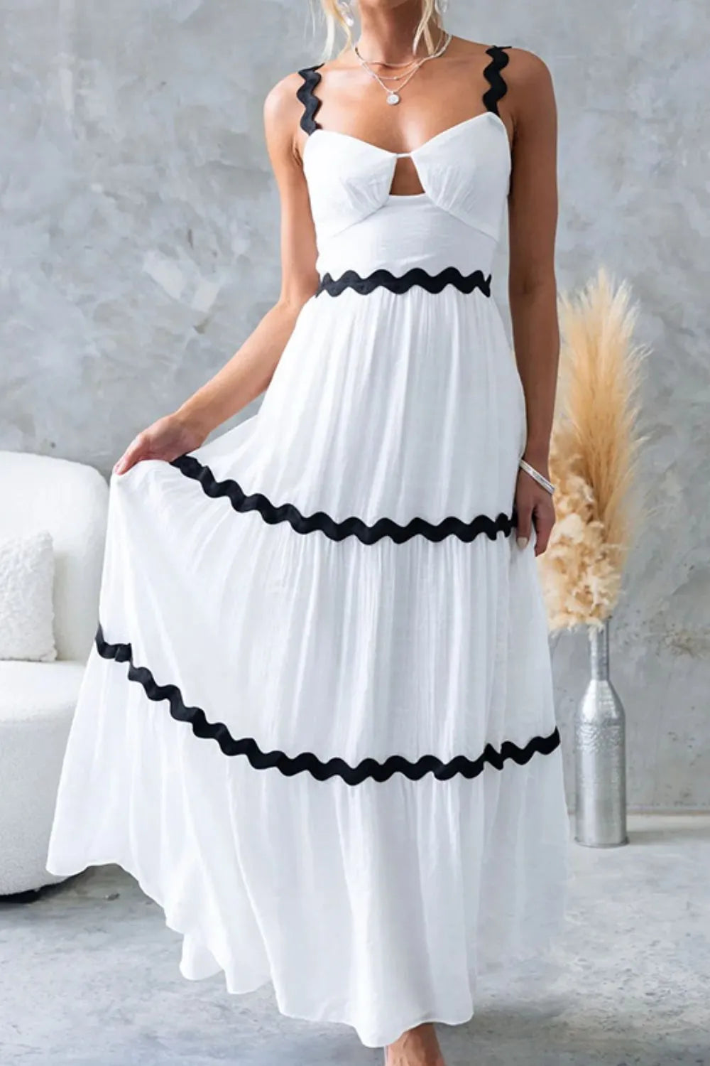 Tiered Maxi Dress with Scalloped Trim by Shenori