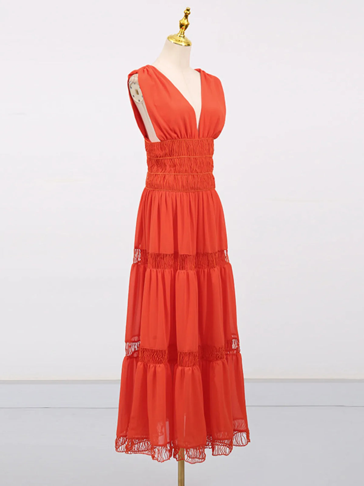Smocked Tiered V-Neck Maxi Dress