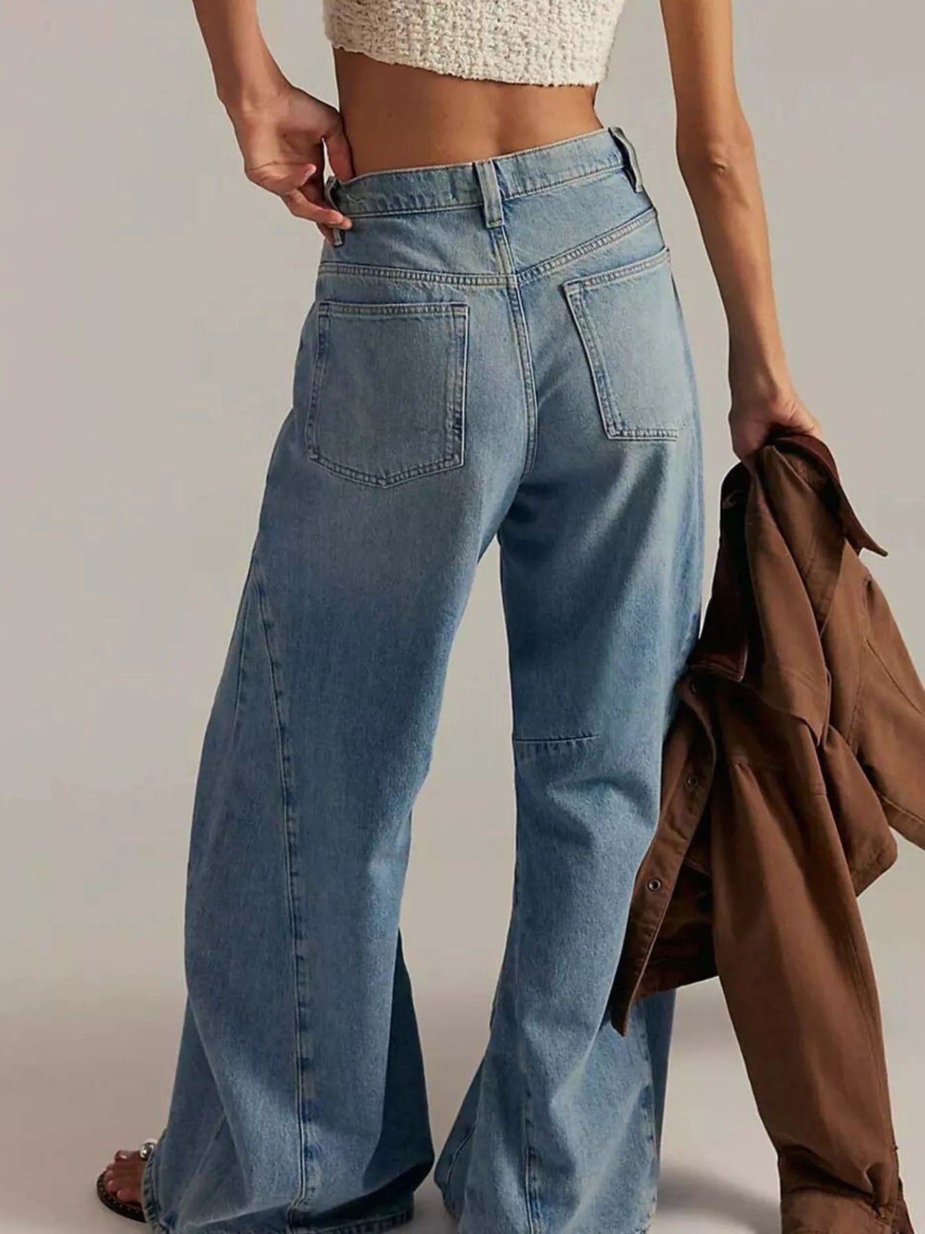 Washed Wide Leg Jeans with Pockets by Dreamy Drapes