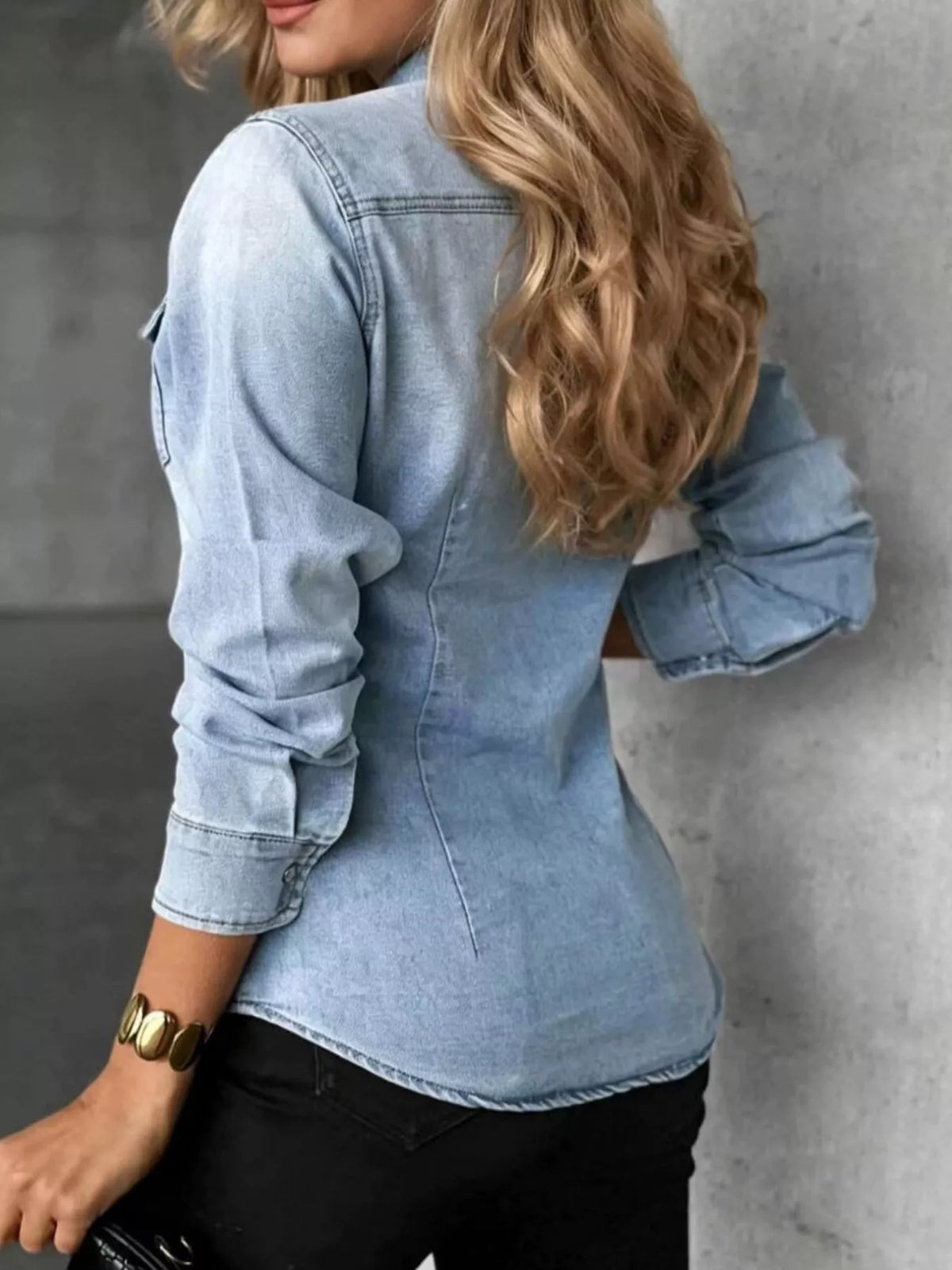 Snap-Front Slim-Fit Denim Shirt