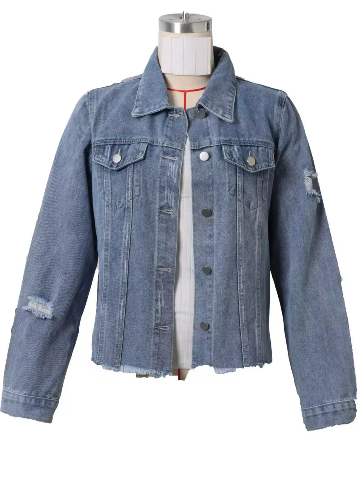 Distressed Raw Hem Denim Jacket
