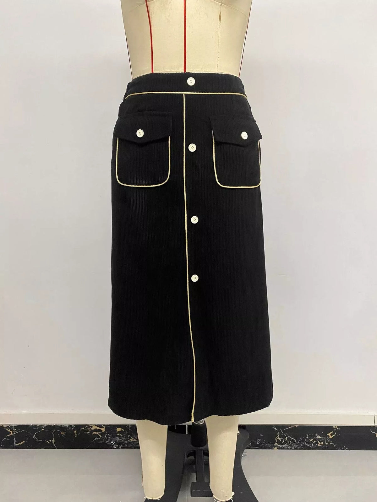 Corduroy Midi Skirt in Black