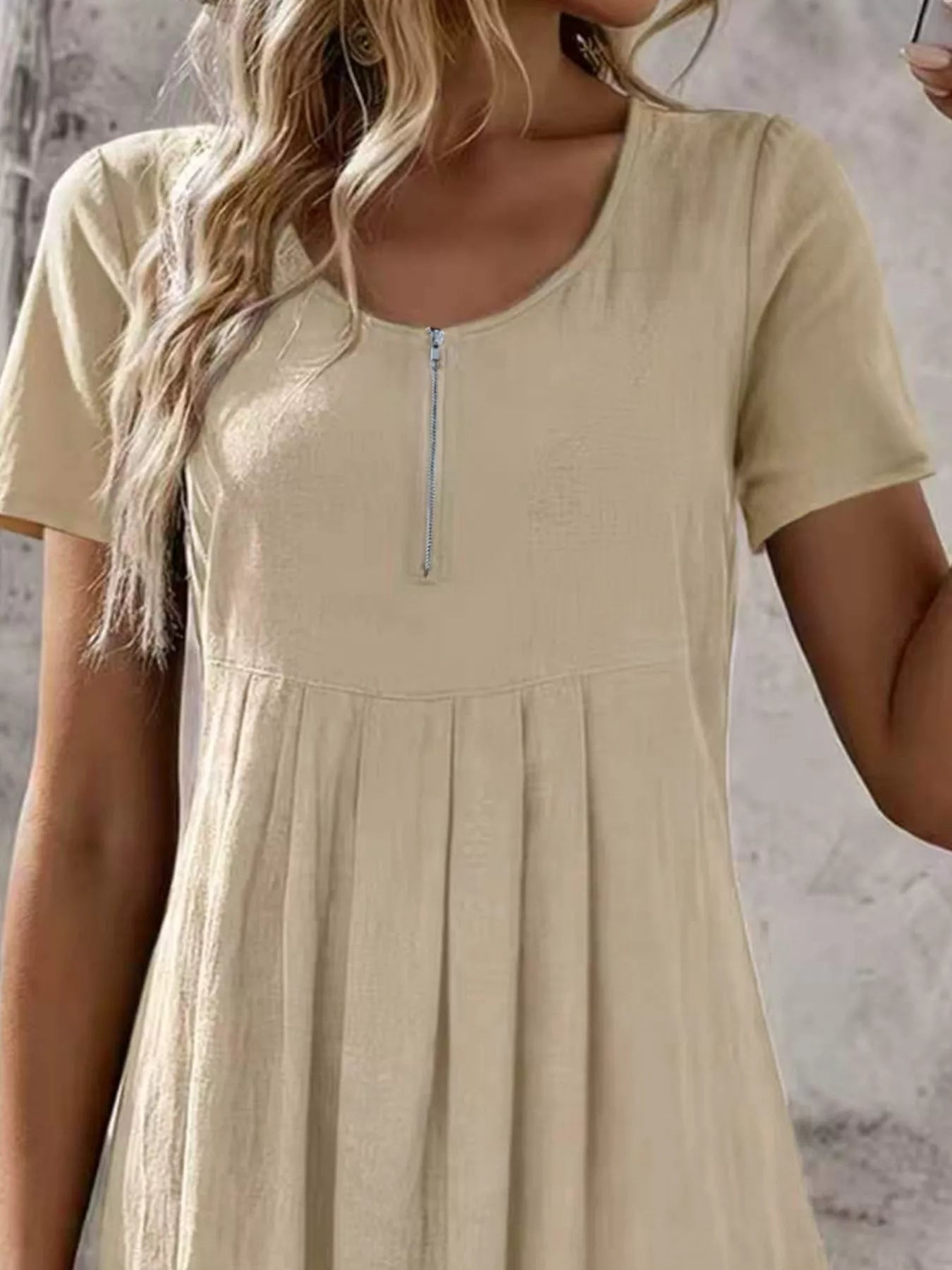 Zipper-Front Pleated A-Line Dress