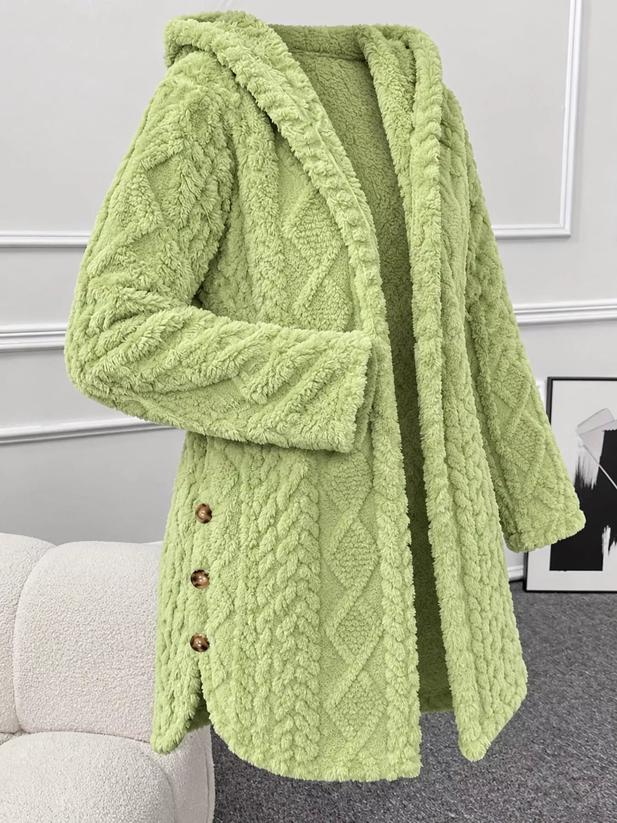 Cozy Cable-Knit Faux Fur Hooded Jacket