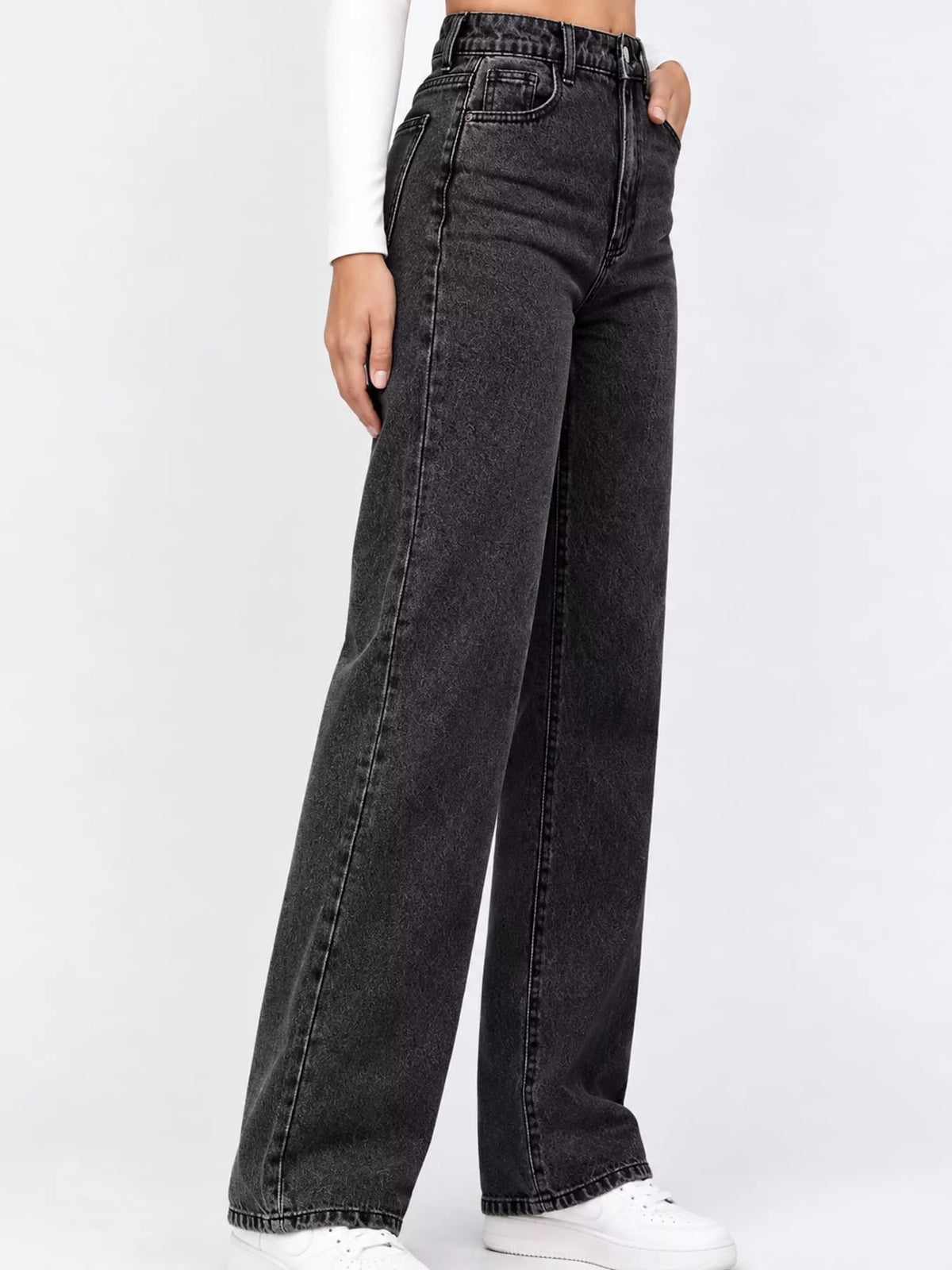 High-Waisted Vintage Wash Jeans