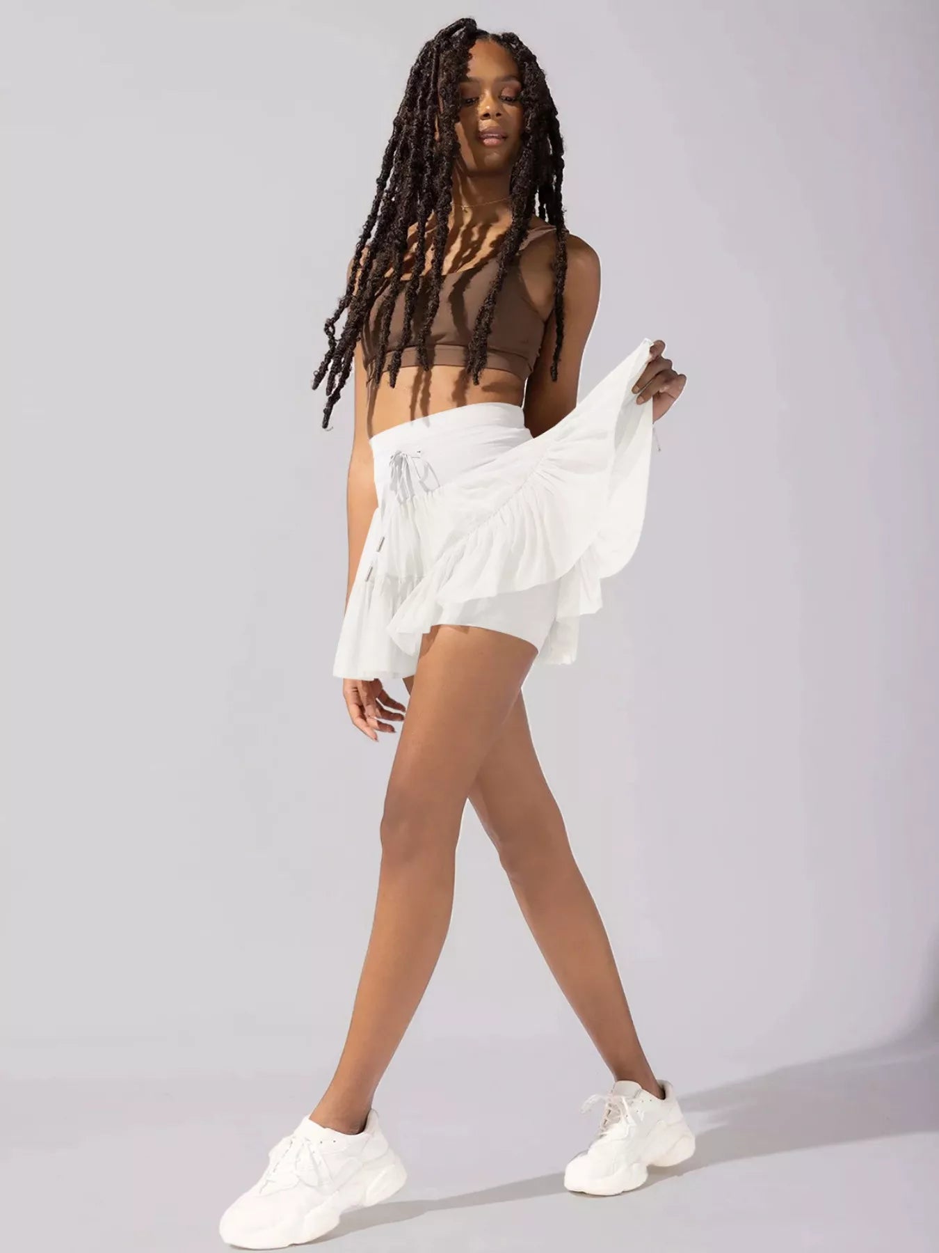 High-Waist Lace-Trim Tiered Skort