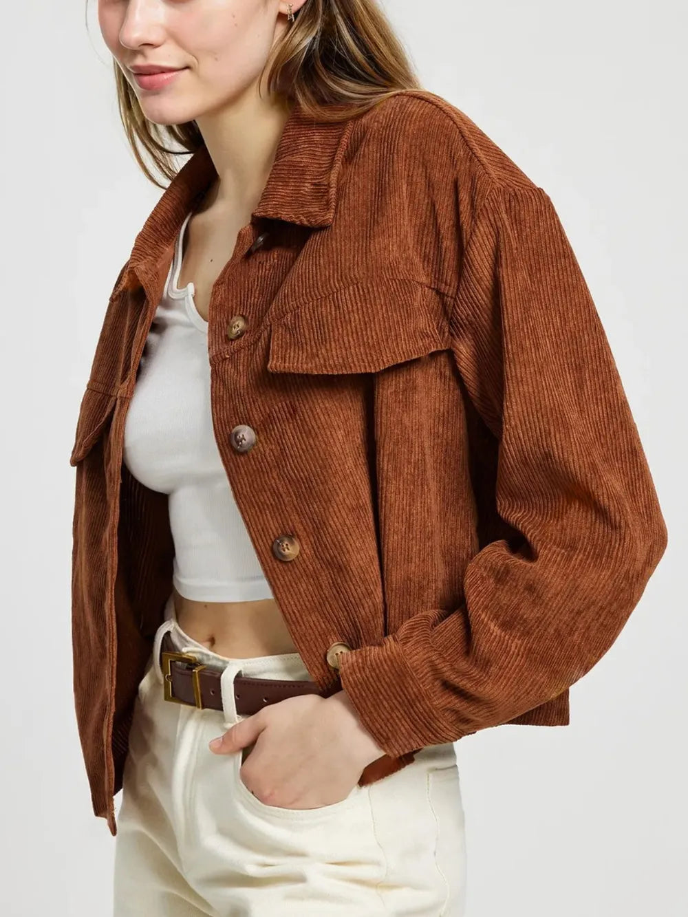 Long Sleeve Button-Up Jacket in Brown