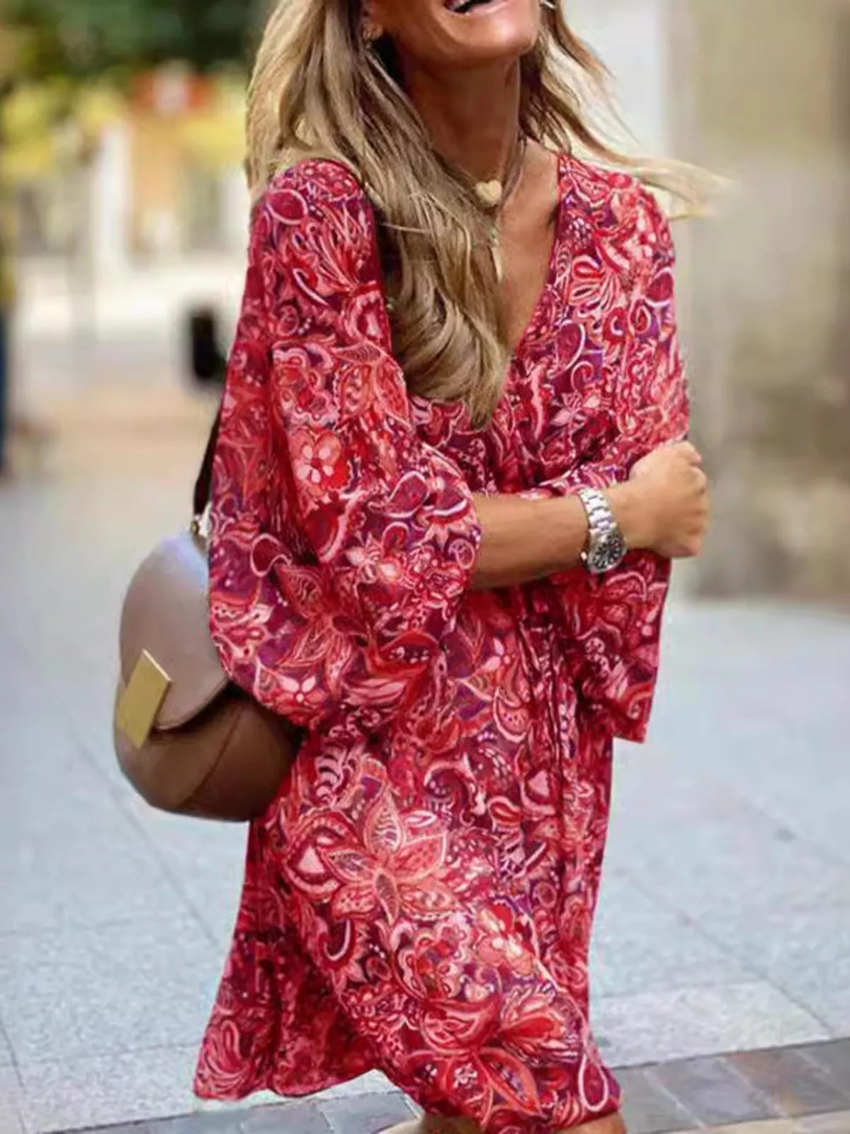 Paisley Print Long Sleeve Mini Dress