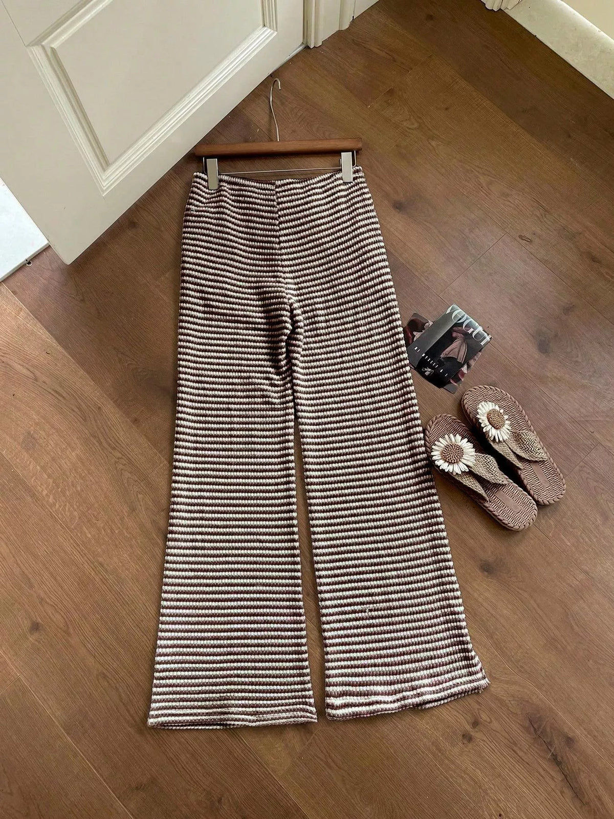 Wide Leg Drawstring Pants with Side Slit