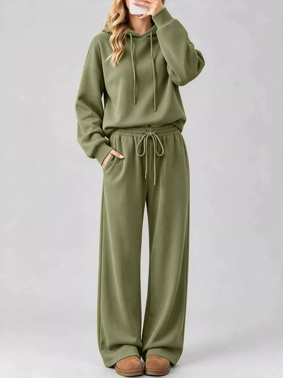 Dropped Shoulder Hoodie and Wide-Leg Pants Set