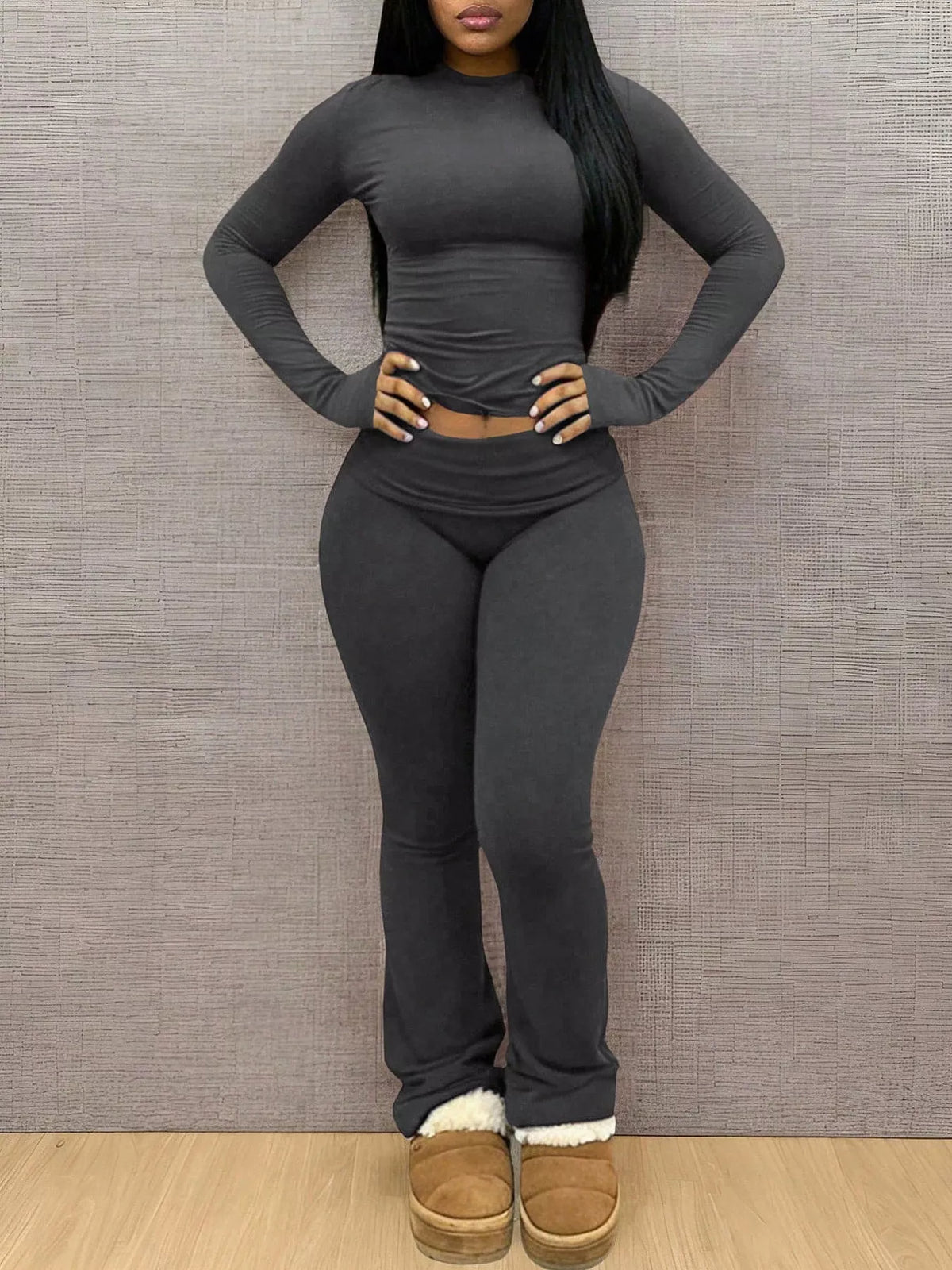 Long Sleeve Crop Top and Leggings Set