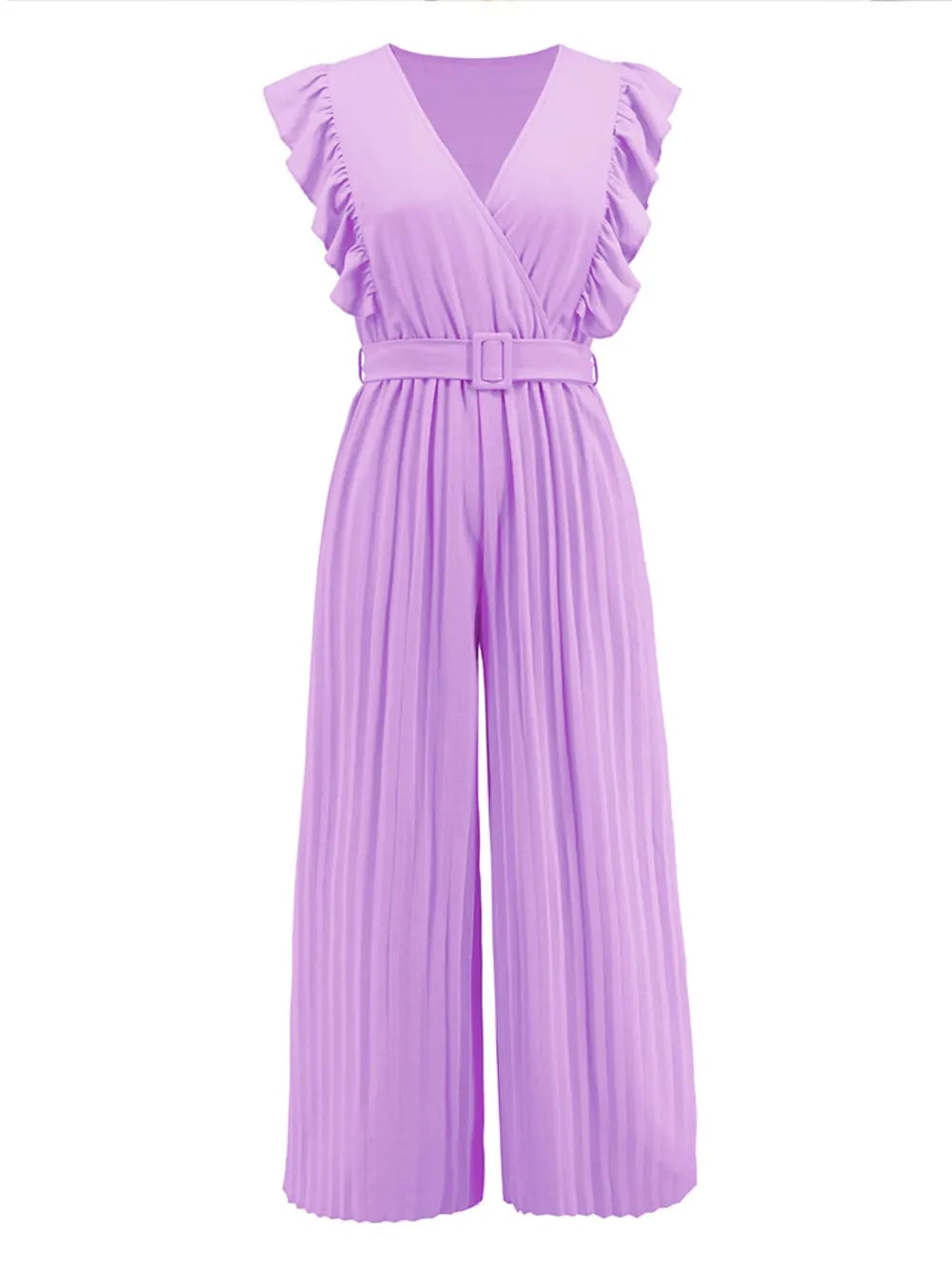Ruffled Surplice Cap-Sleeve Jumpsuit