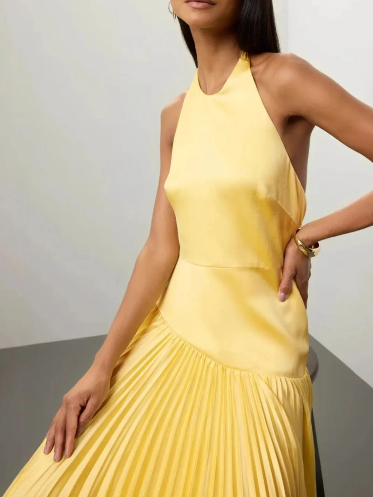 Pleated Halter Neck Maxi Dress