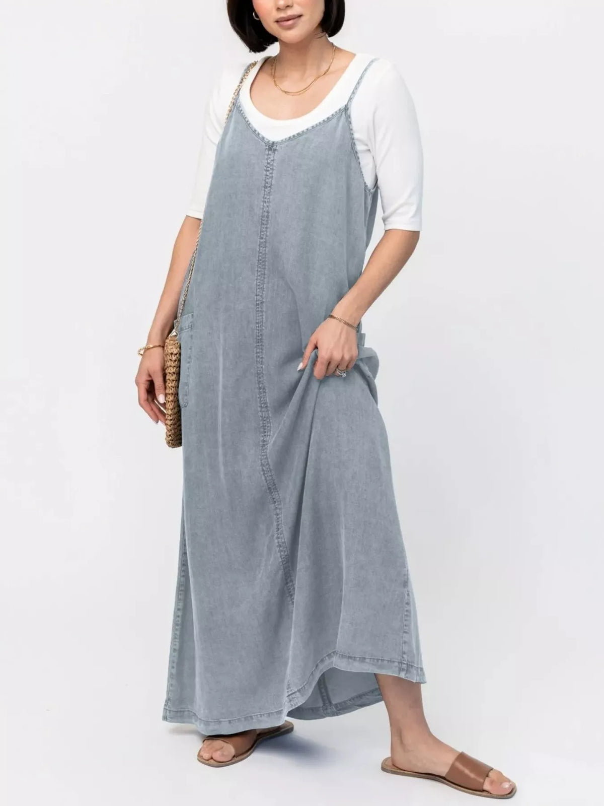 Washed Denim Cami Maxi Dress