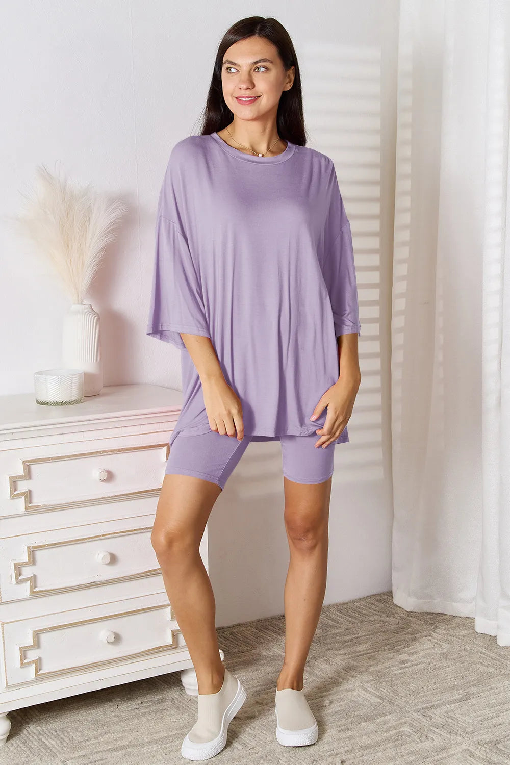 Basic Bae Three-Quarter Sleeve Top and Shorts Set