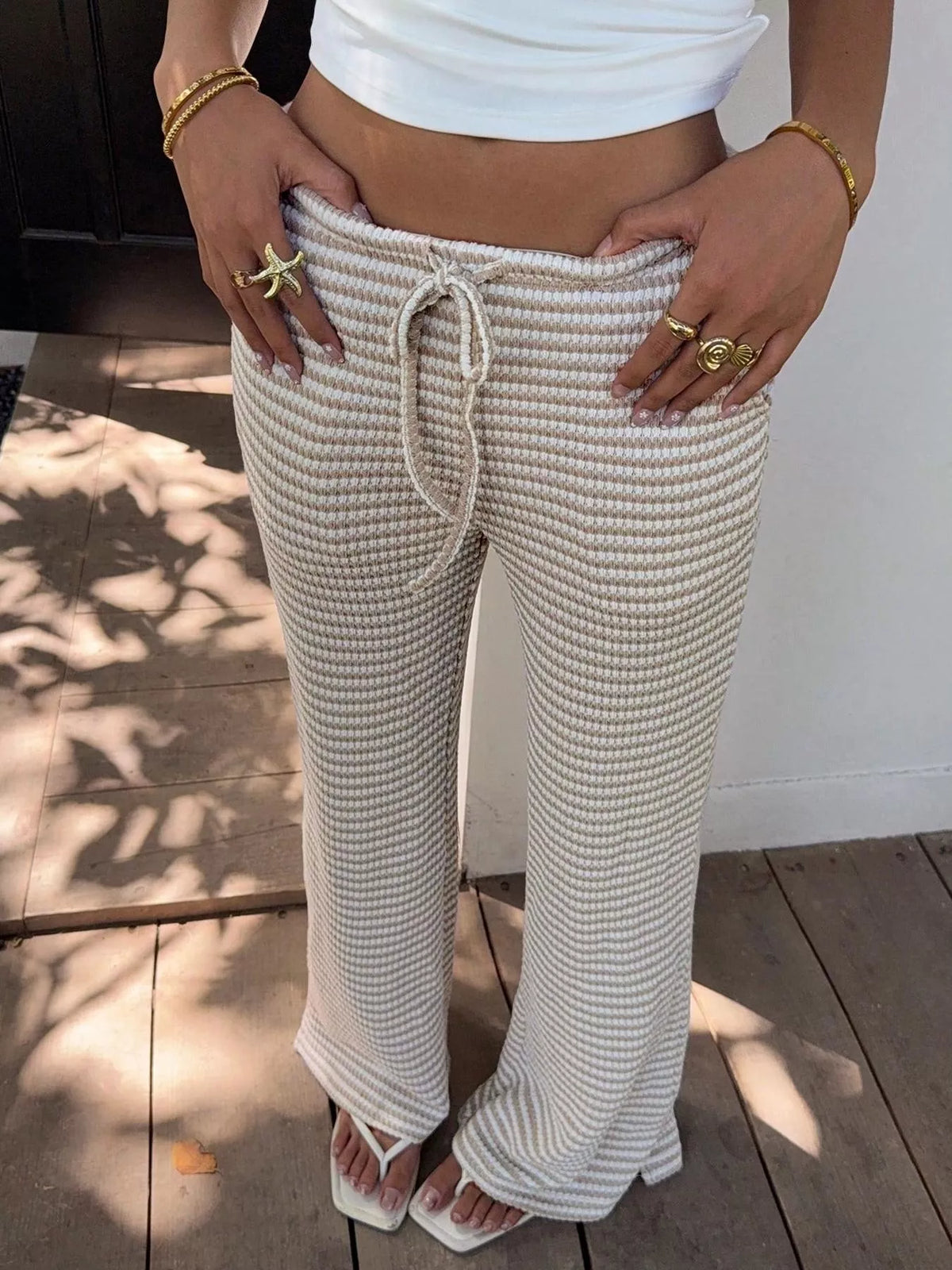 Wide Leg Drawstring Pants with Side Slit