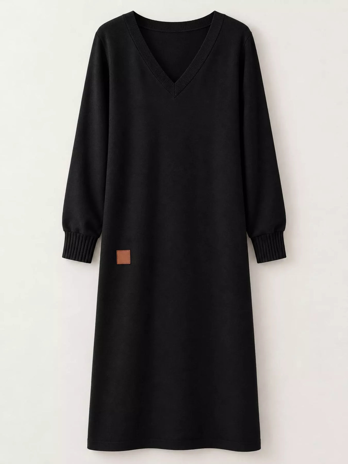 V-Neck Long Sleeve Midi Dress