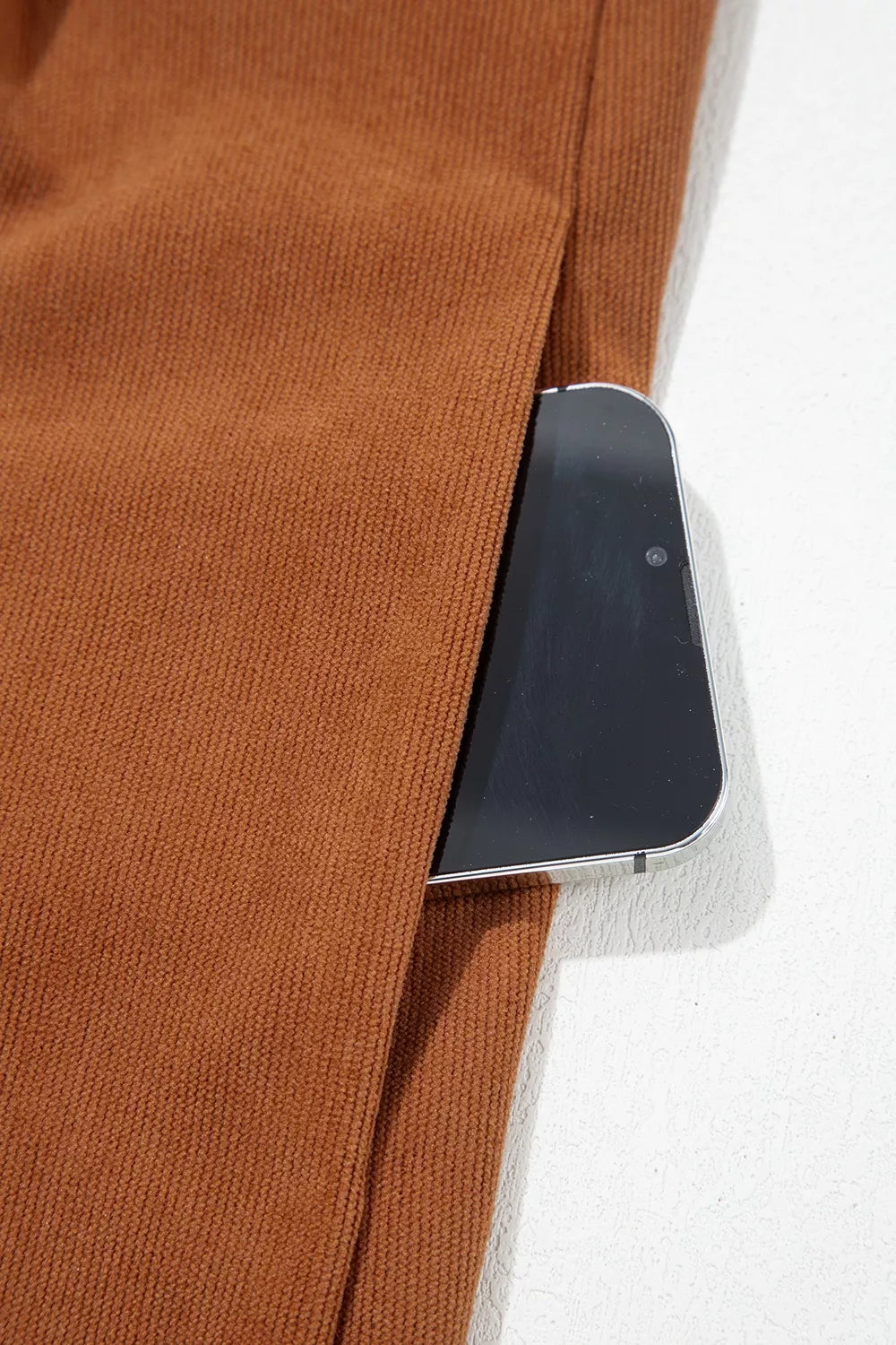 Tie V-Neck Corduroy Romper in Caramel
