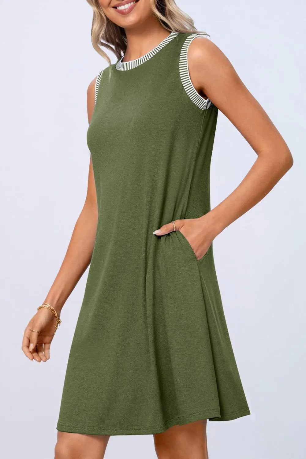 Round Neck Sleeveless Tank Dress with Pockets