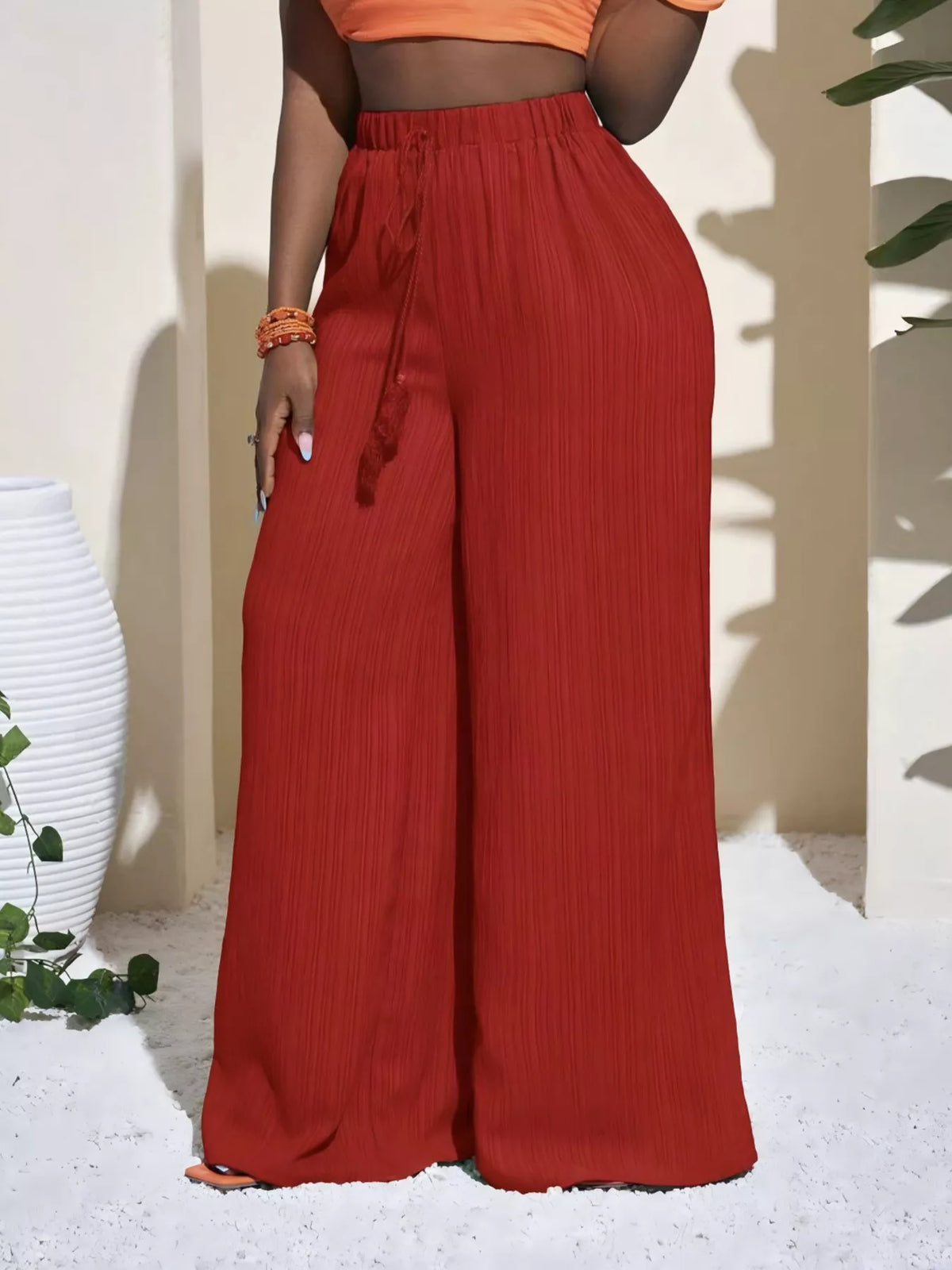 High-Rise Drawstring Wide-Leg Pants
