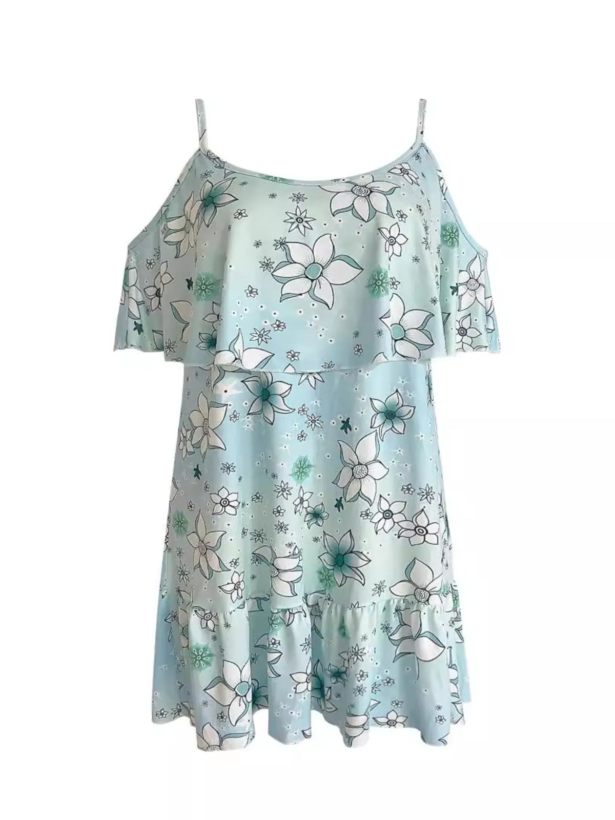 Ruffled Floral Cold-Shoulder Mini Dress