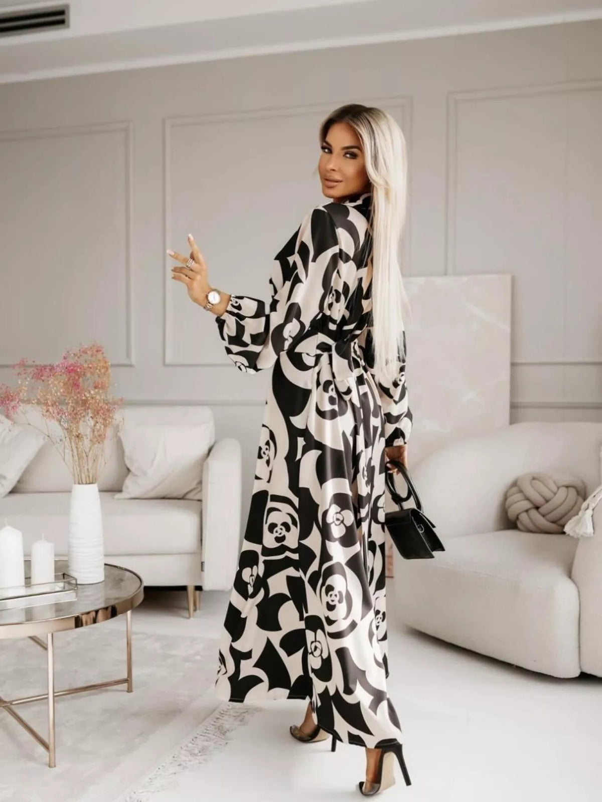 Printed Button-Front Maxi Shirt Dress