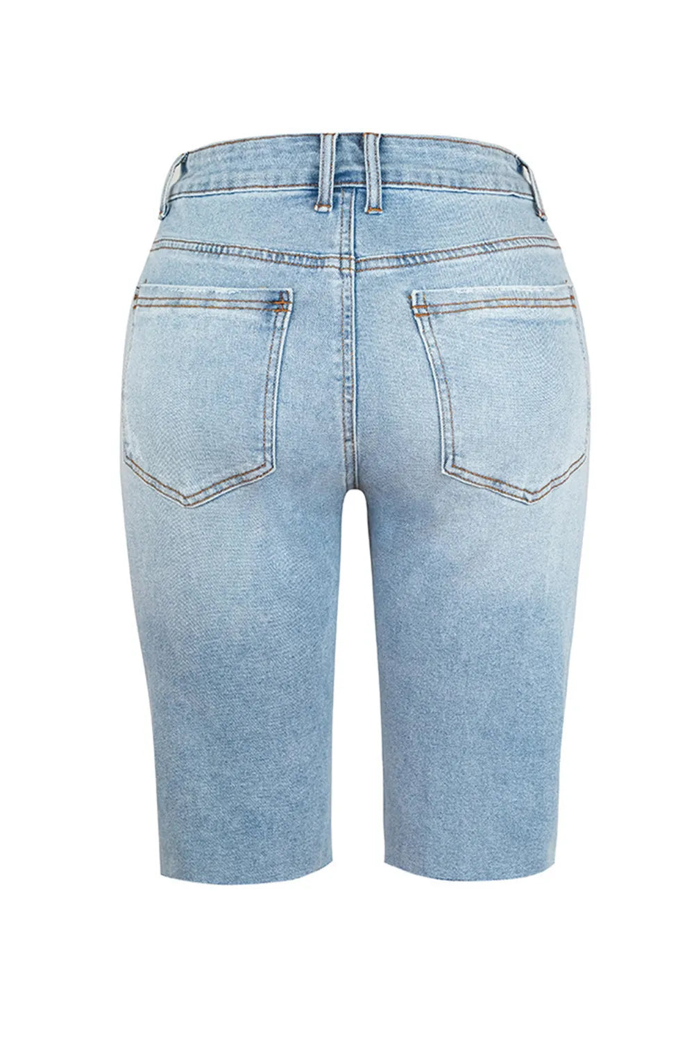 Distressed Pocketed Denim Shorts in Light Wash by DE.C.H & K.M