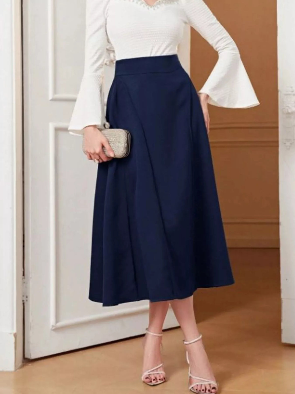 Dark Blue A-Line Midi Skirt