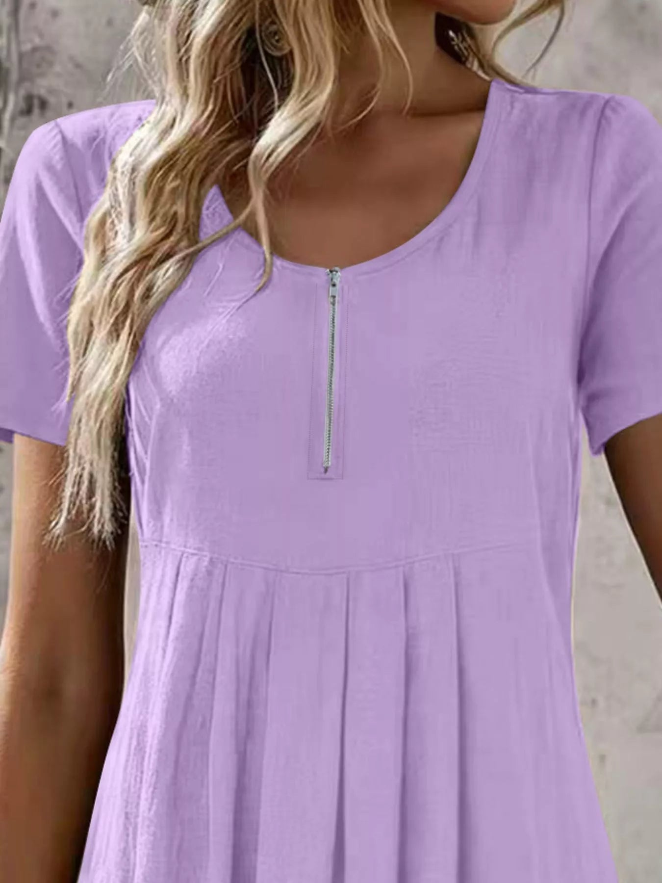 Zipper-Front Pleated A-Line Dress