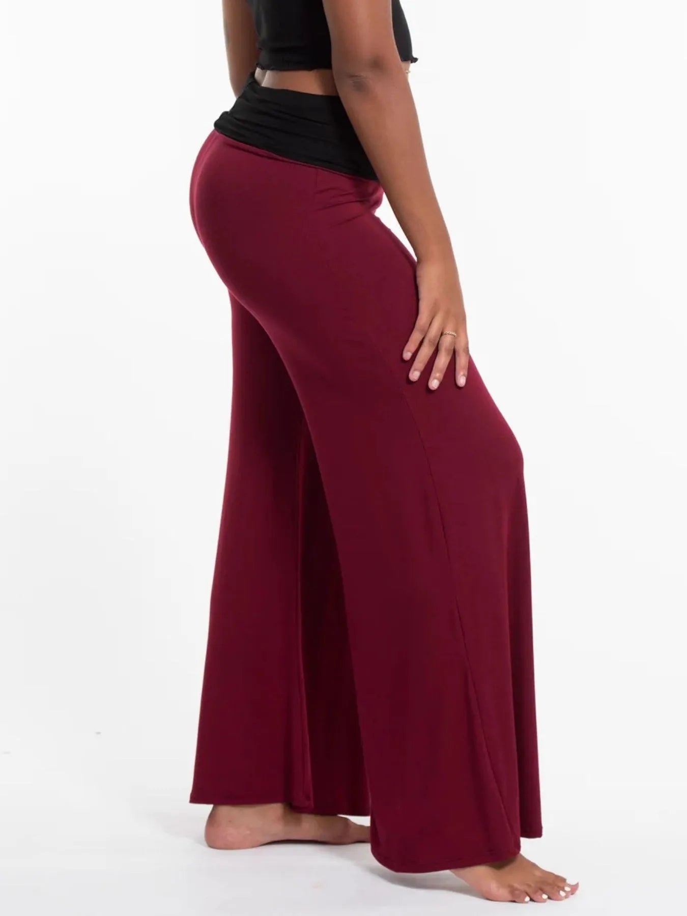 High-Waisted Wide Leg Yoga Pants with Contrast Waistband by Mystique Q