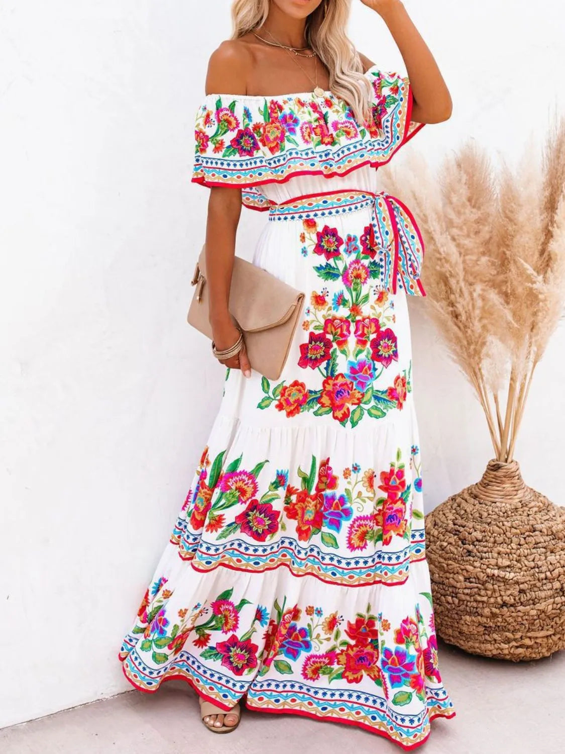 Floral Off-Shoulder Ruffle Maxi Dress