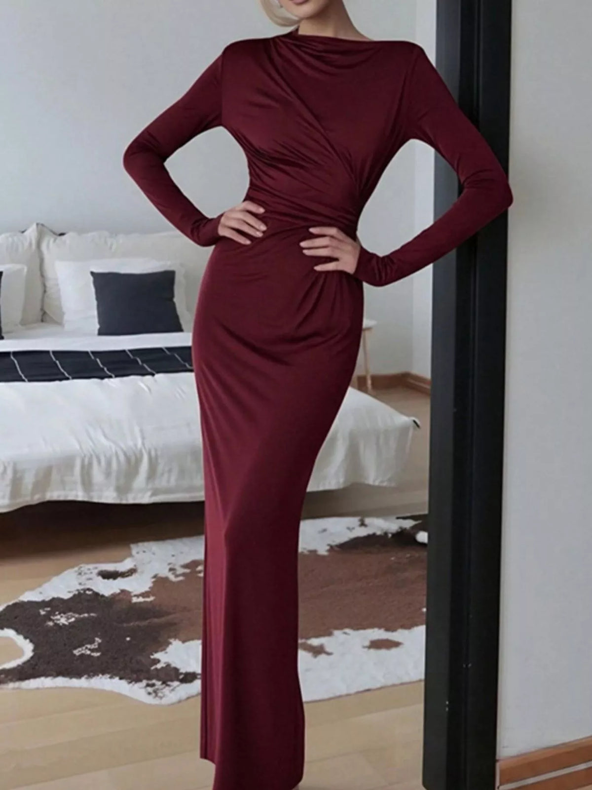 Ruched Long Sleeve Bodycon Maxi Dress by Calliope
