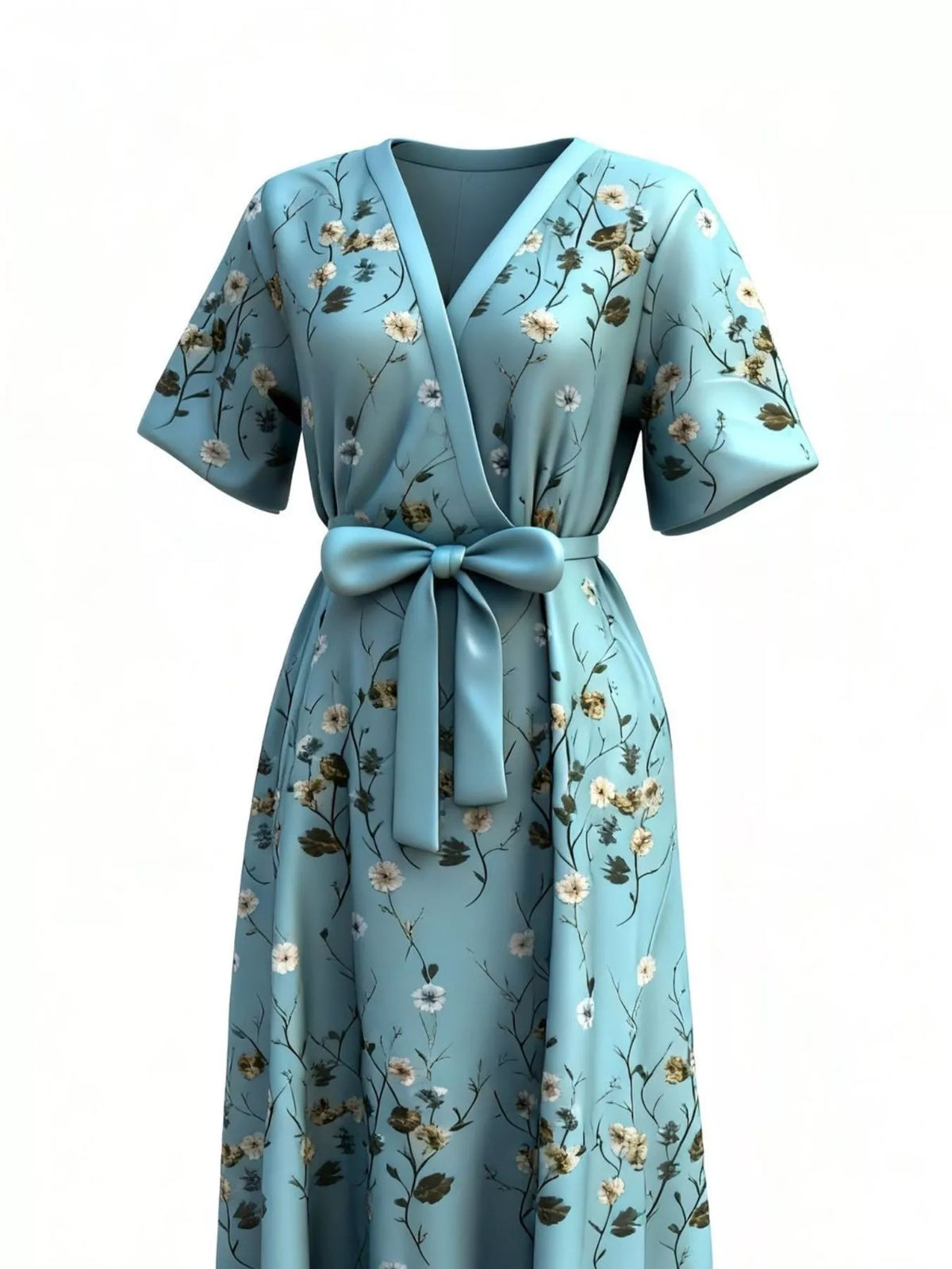 Floral Print Half-Sleeve Maxi Dress with Pockets