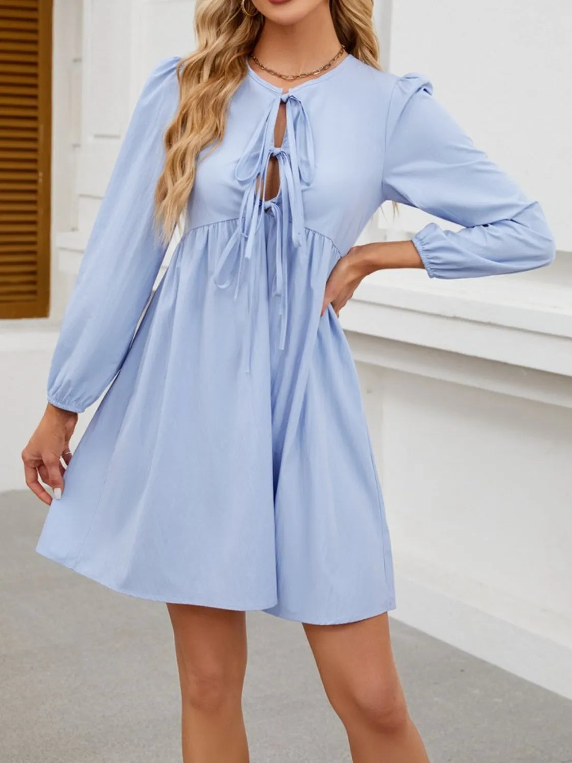 Tie Front Long Sleeve Mini Dress by Gen Beauty