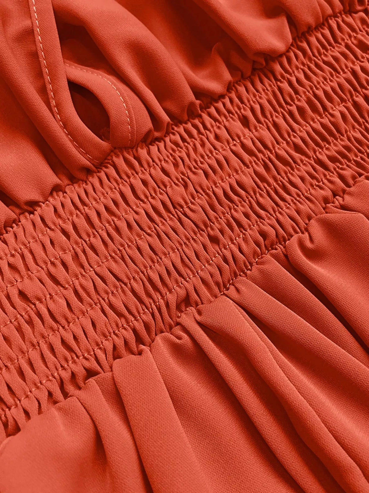 Smocked Ruched Sleeve Maxi Dress in Orange-Red