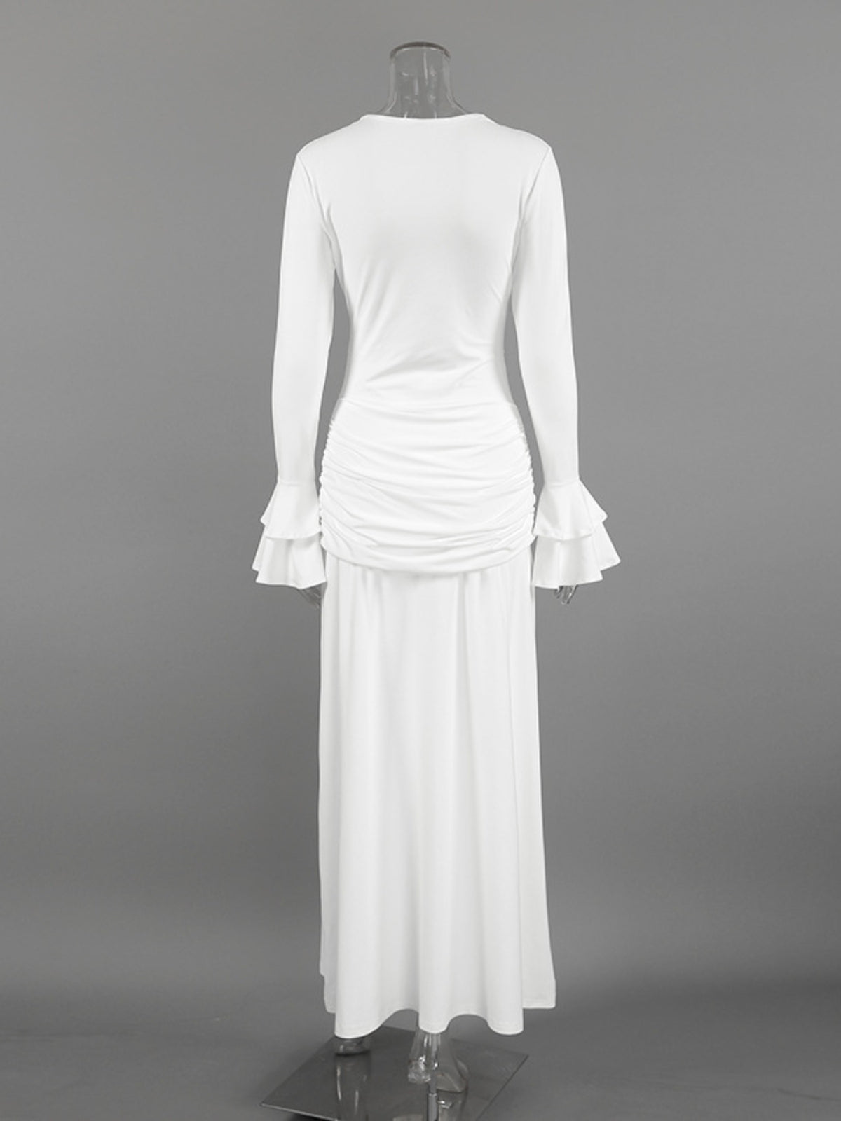 Lace Trim Long Sleeve Maxi Dress in White