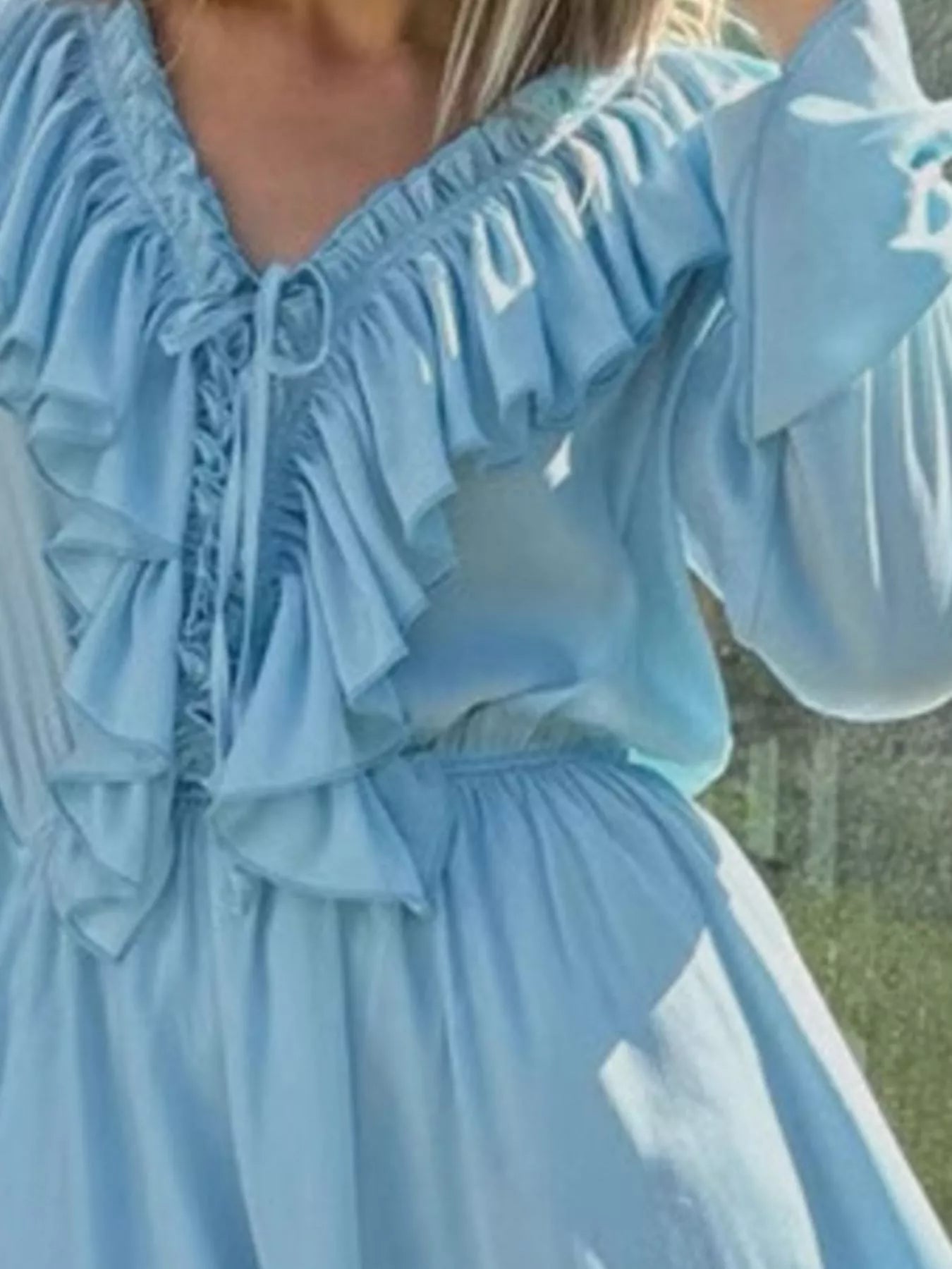 Ruffled V-Neck Long-Sleeve Mini Dress