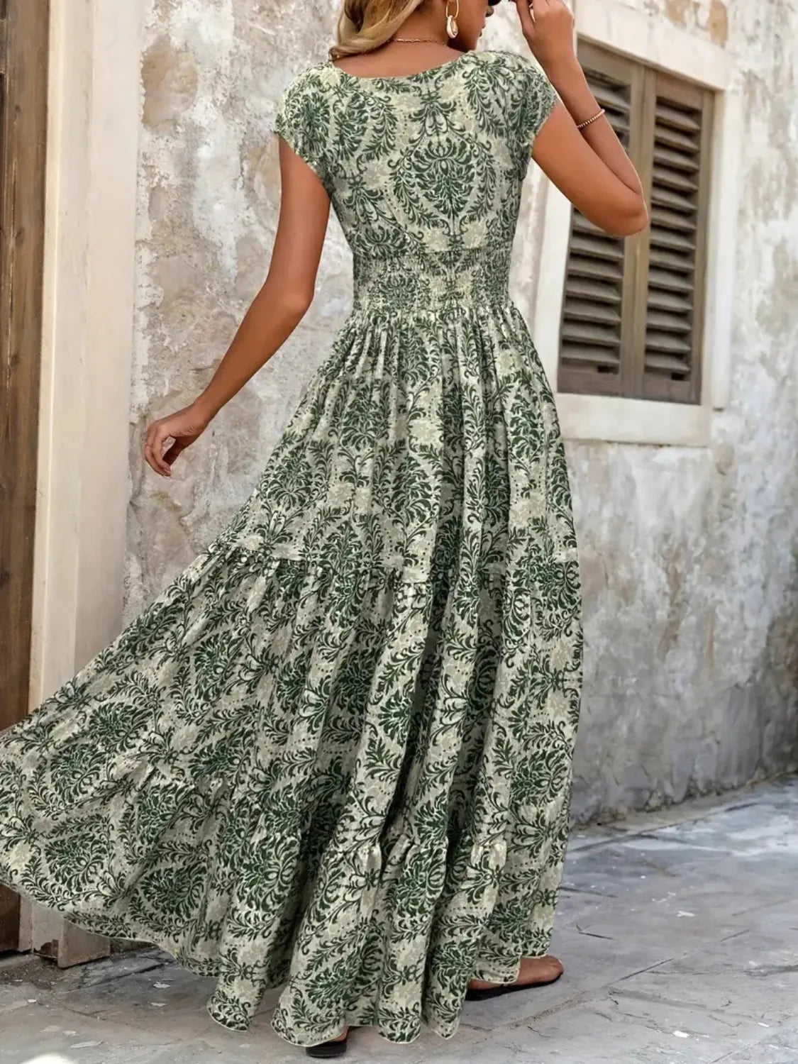 Vintage Floral Cap Sleeve Maxi Dress