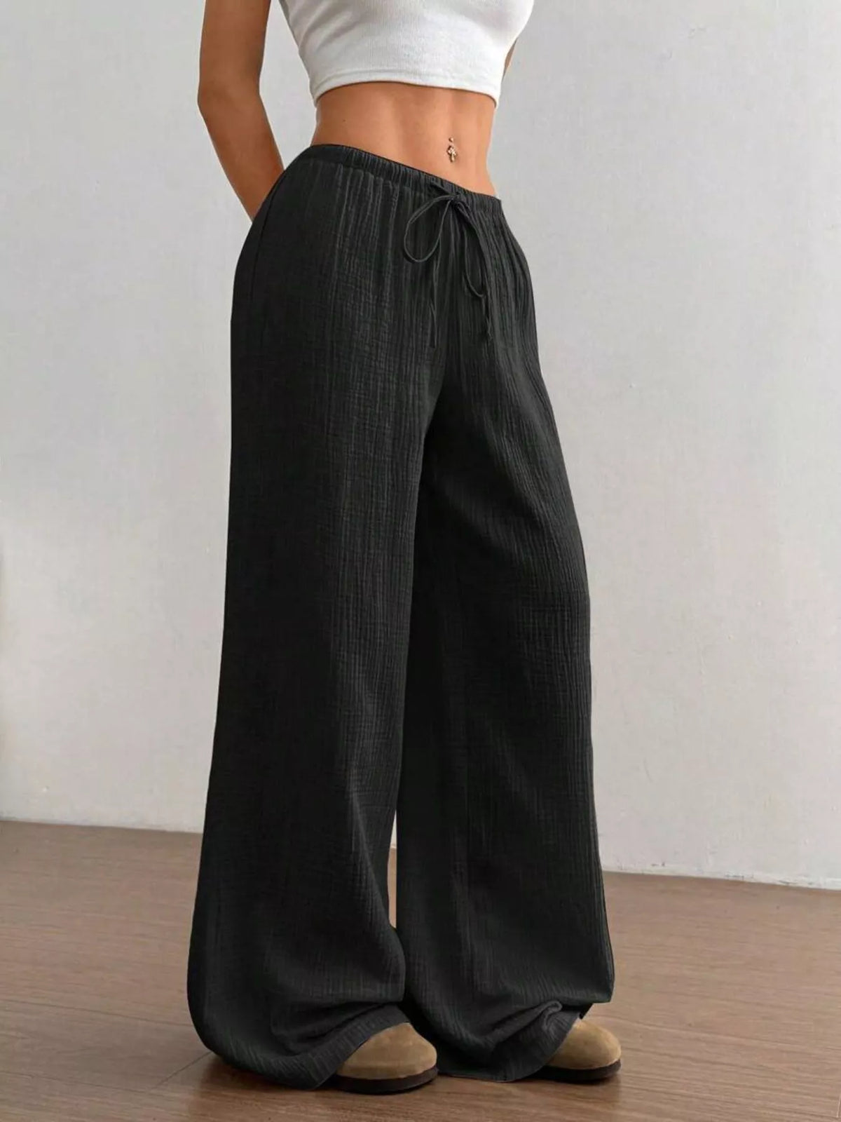 Wide-Leg Drawstring Pants