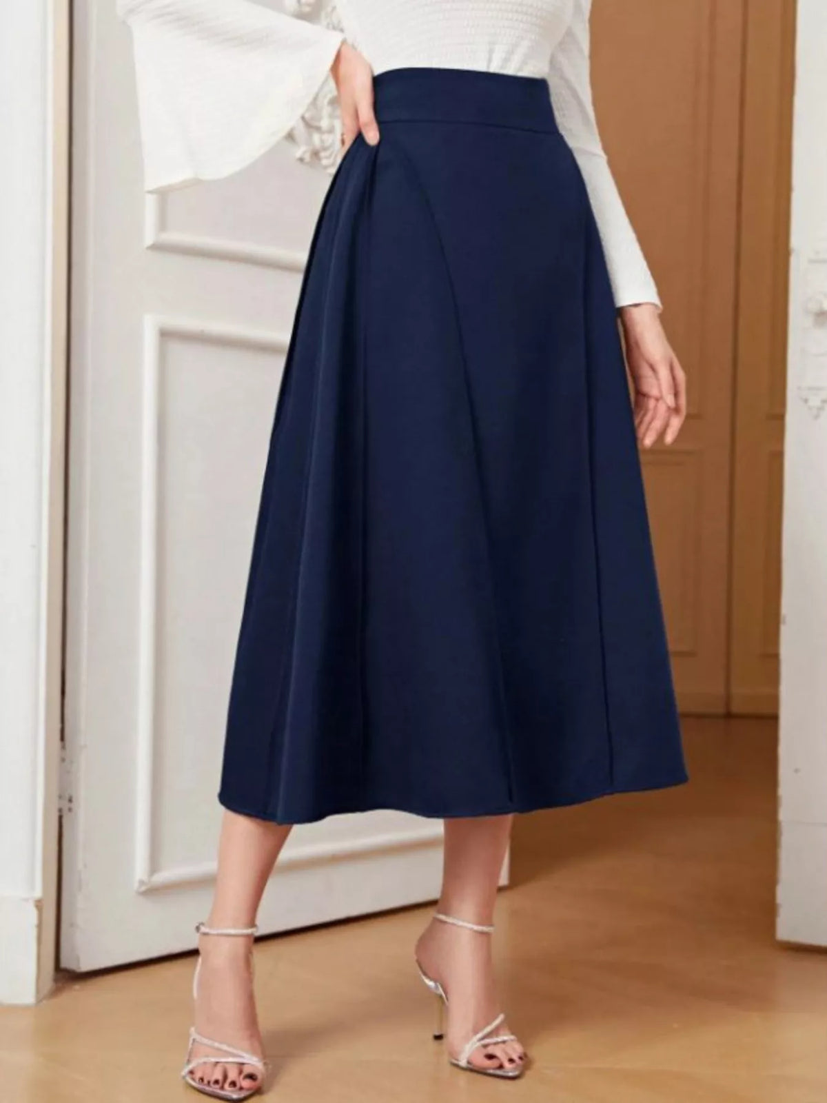 Dark Blue A-Line Midi Skirt