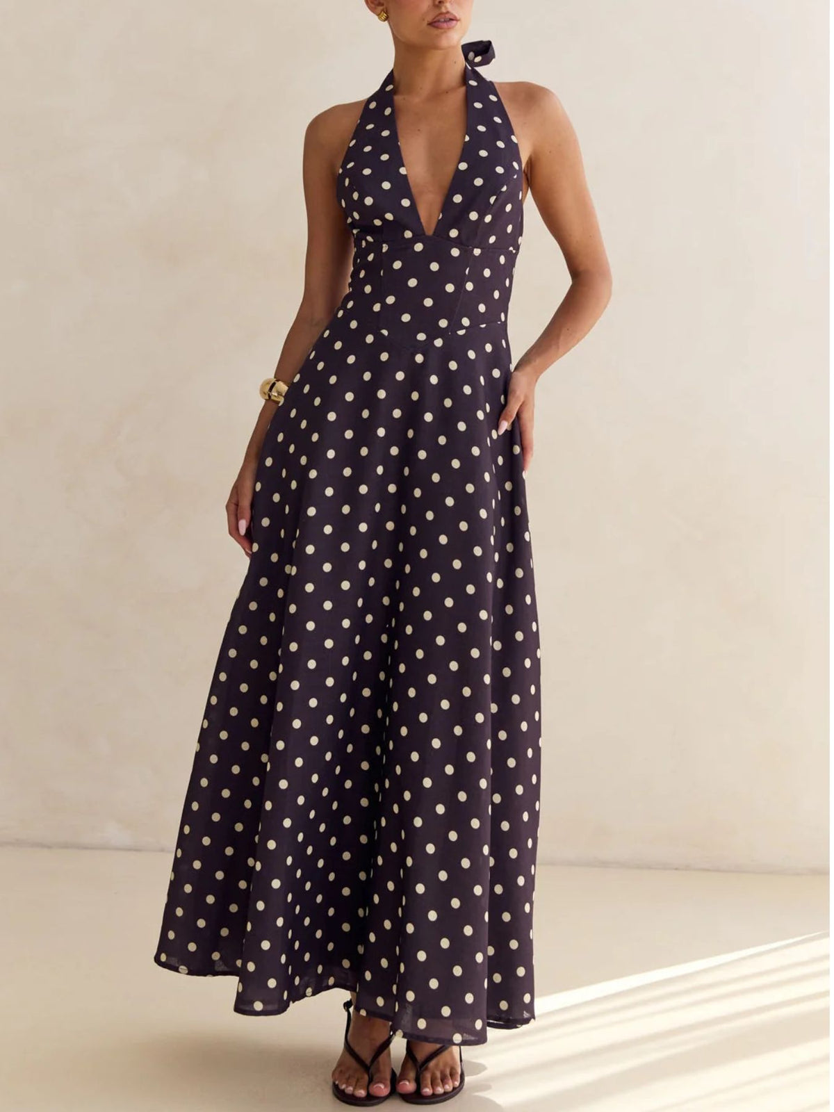 Floral Print Lace-Up Halter Maxi Dress