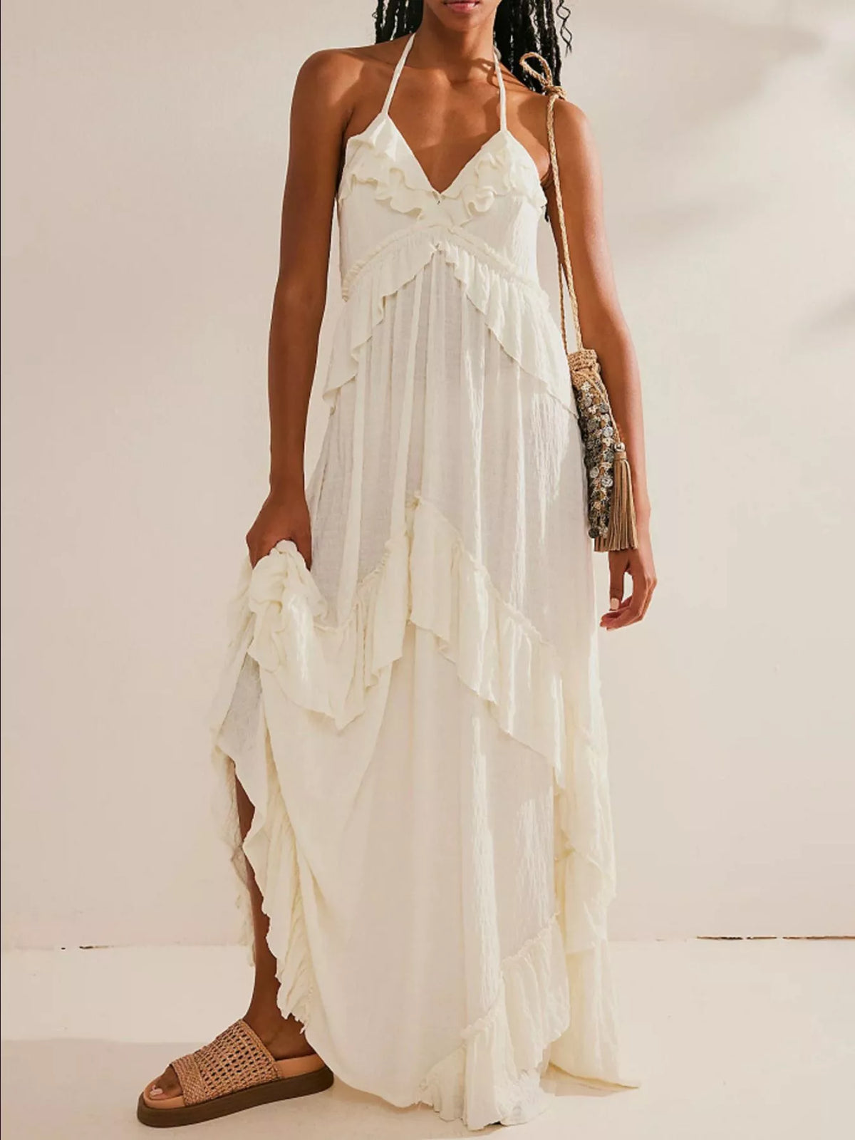 Ruffled Halter Neck Maxi Dress